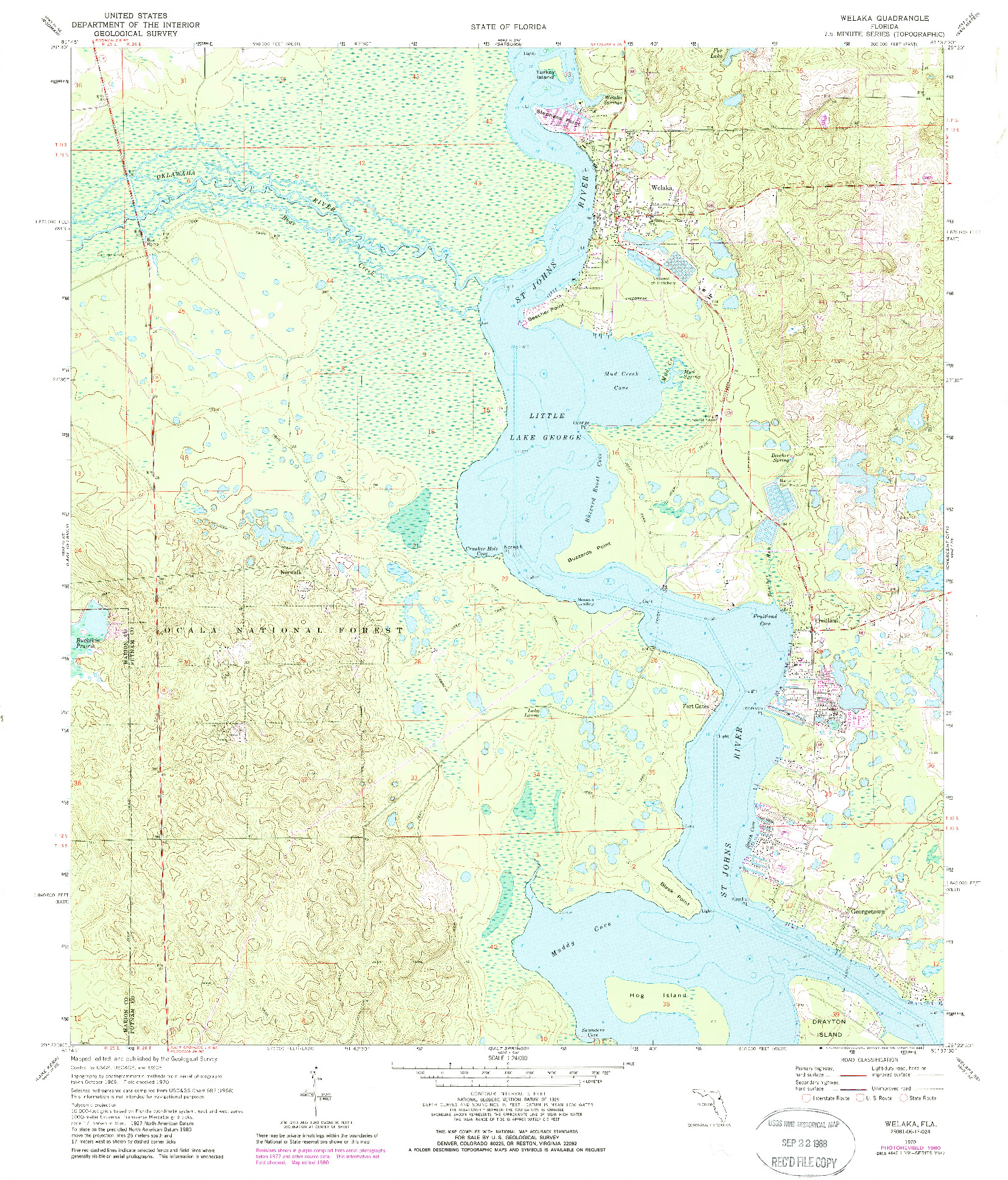 USGS 1:24000-SCALE QUADRANGLE FOR WELAKA, FL 1970