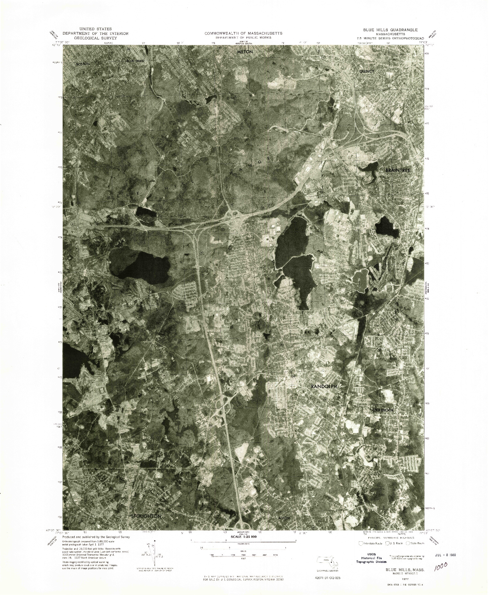 USGS 1:25000-SCALE QUADRANGLE FOR BLUE HILLS, MA 1977