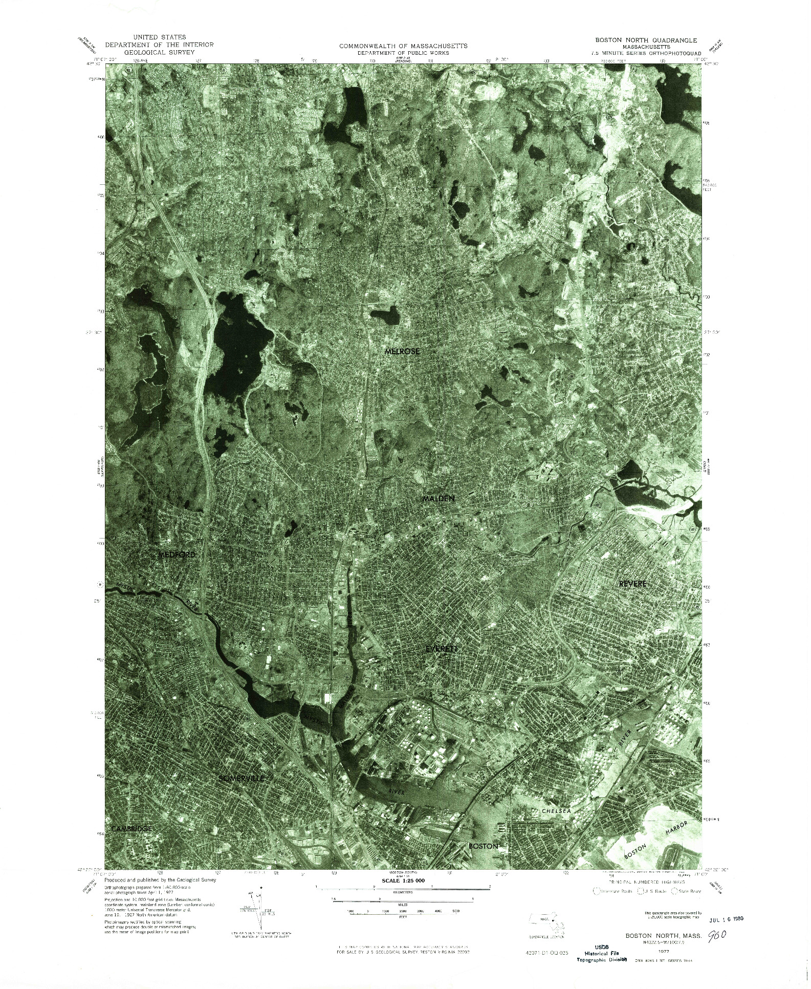 USGS 1:25000-SCALE QUADRANGLE FOR BOSTON NORTH, MA 1977