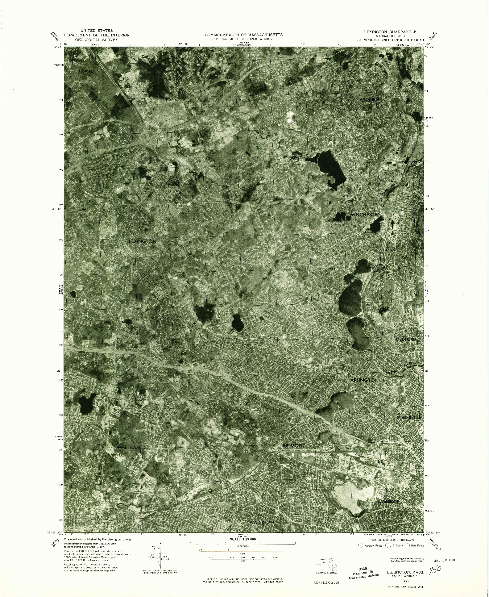 USGS 1:25000-SCALE QUADRANGLE FOR LEXINGTON, MA 1977