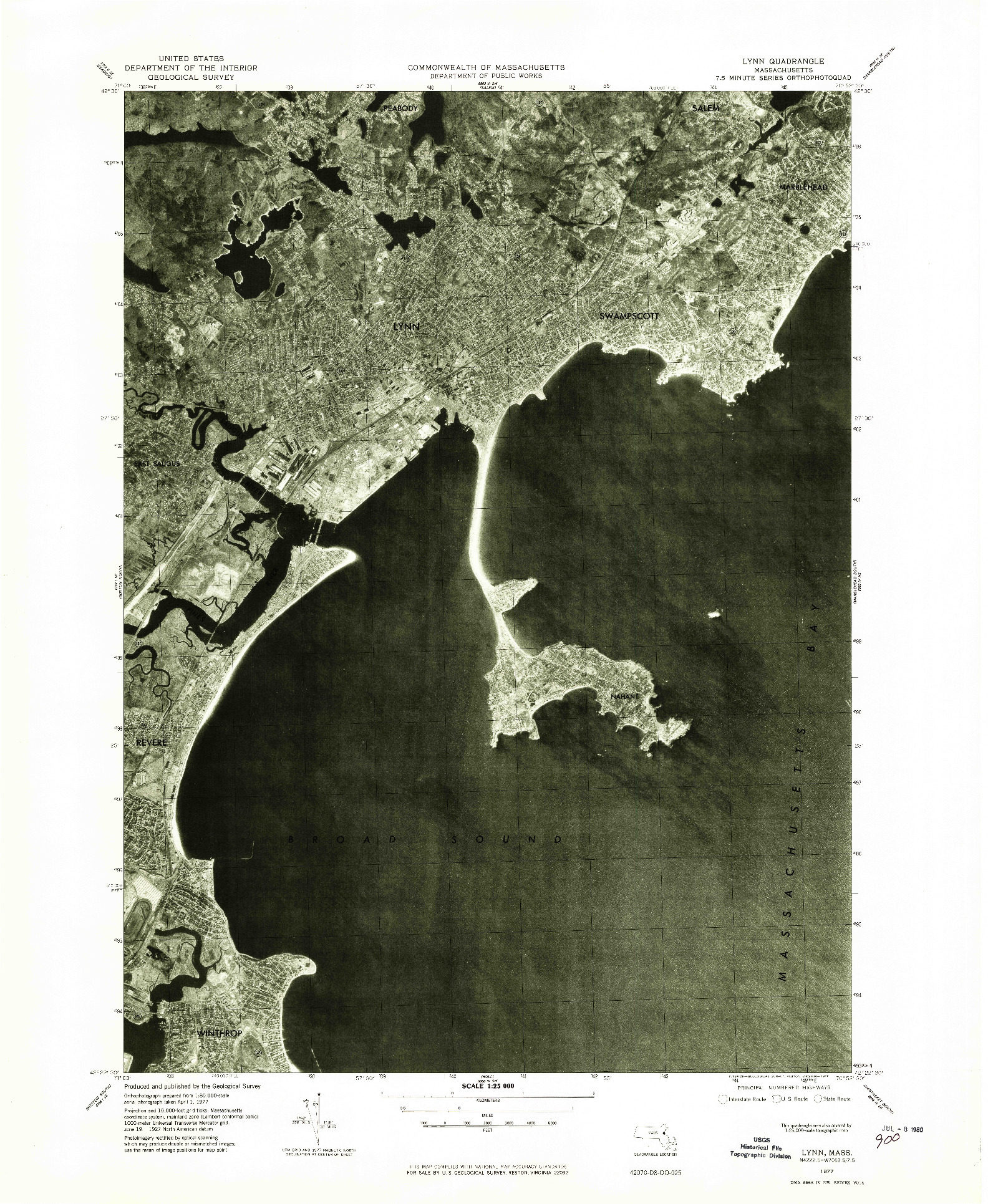 USGS 1:25000-SCALE QUADRANGLE FOR LYNN, MA 1977