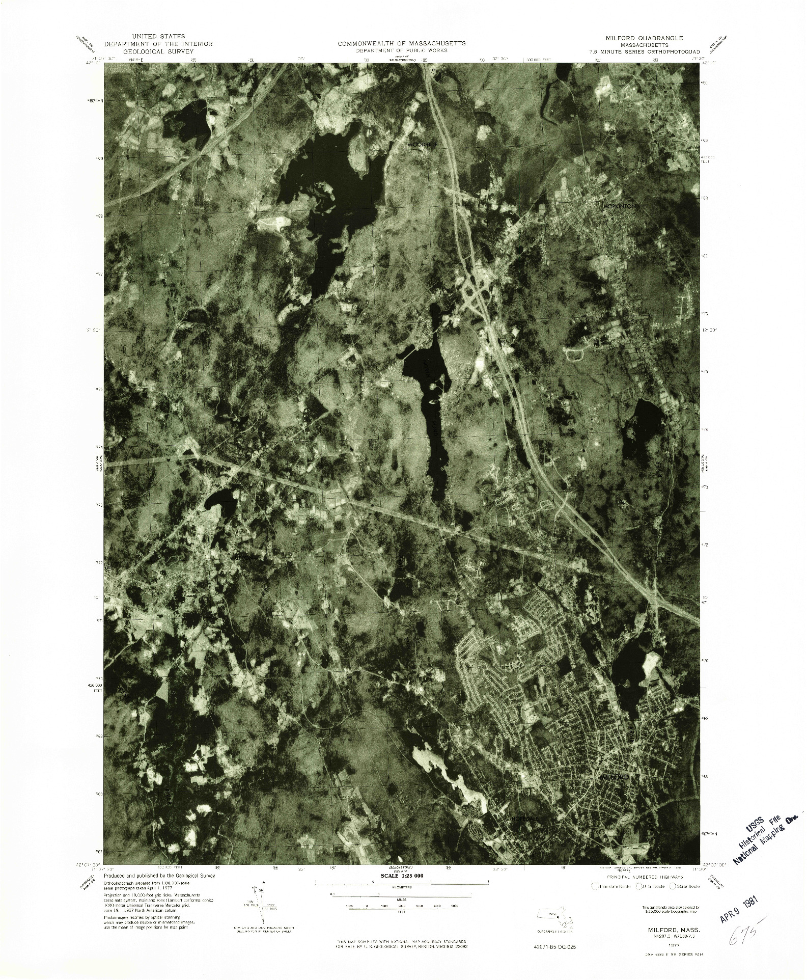 USGS 1:25000-SCALE QUADRANGLE FOR MILFORD, MA 1977