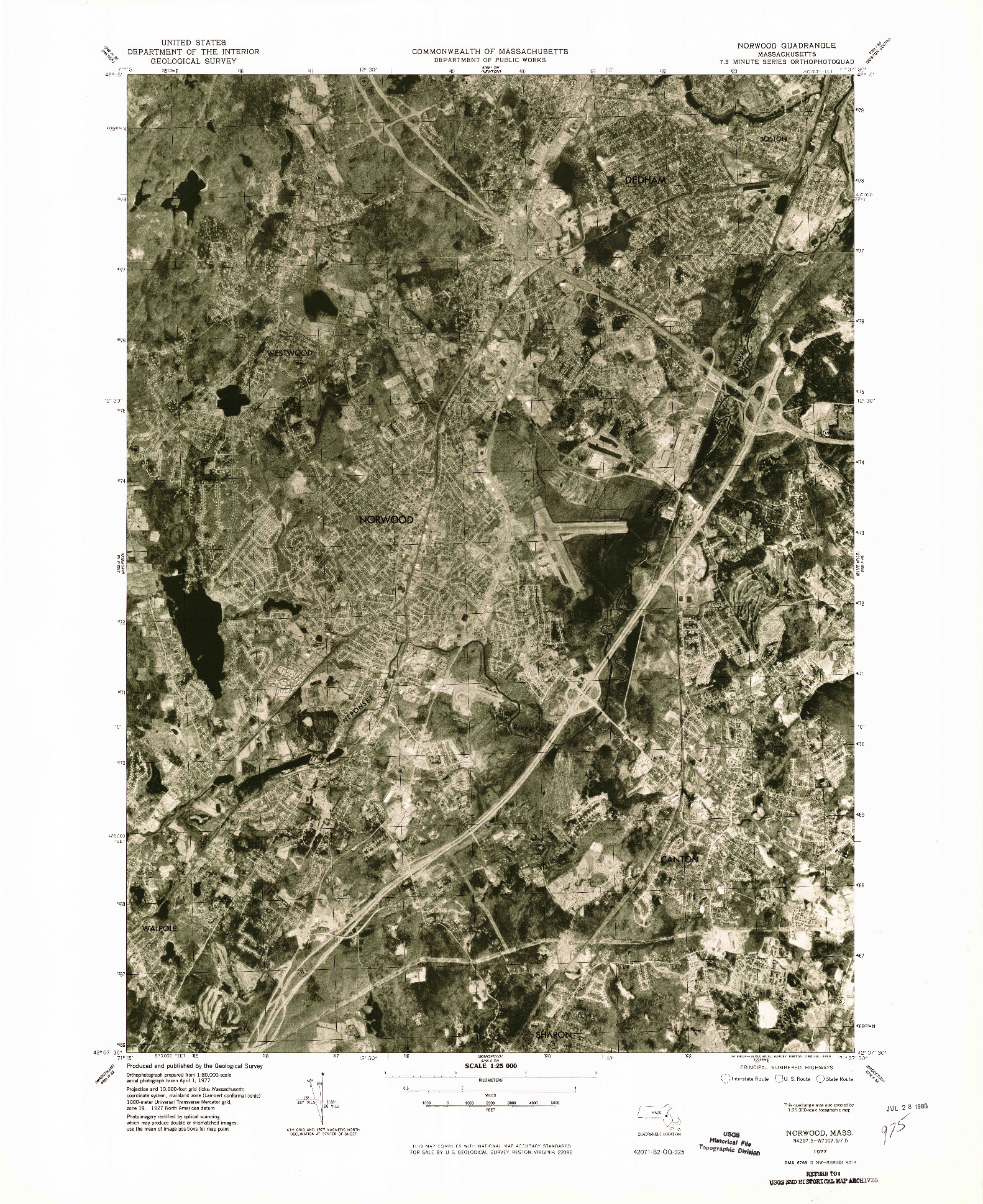 USGS 1:25000-SCALE QUADRANGLE FOR NORWOOD, MA 1977