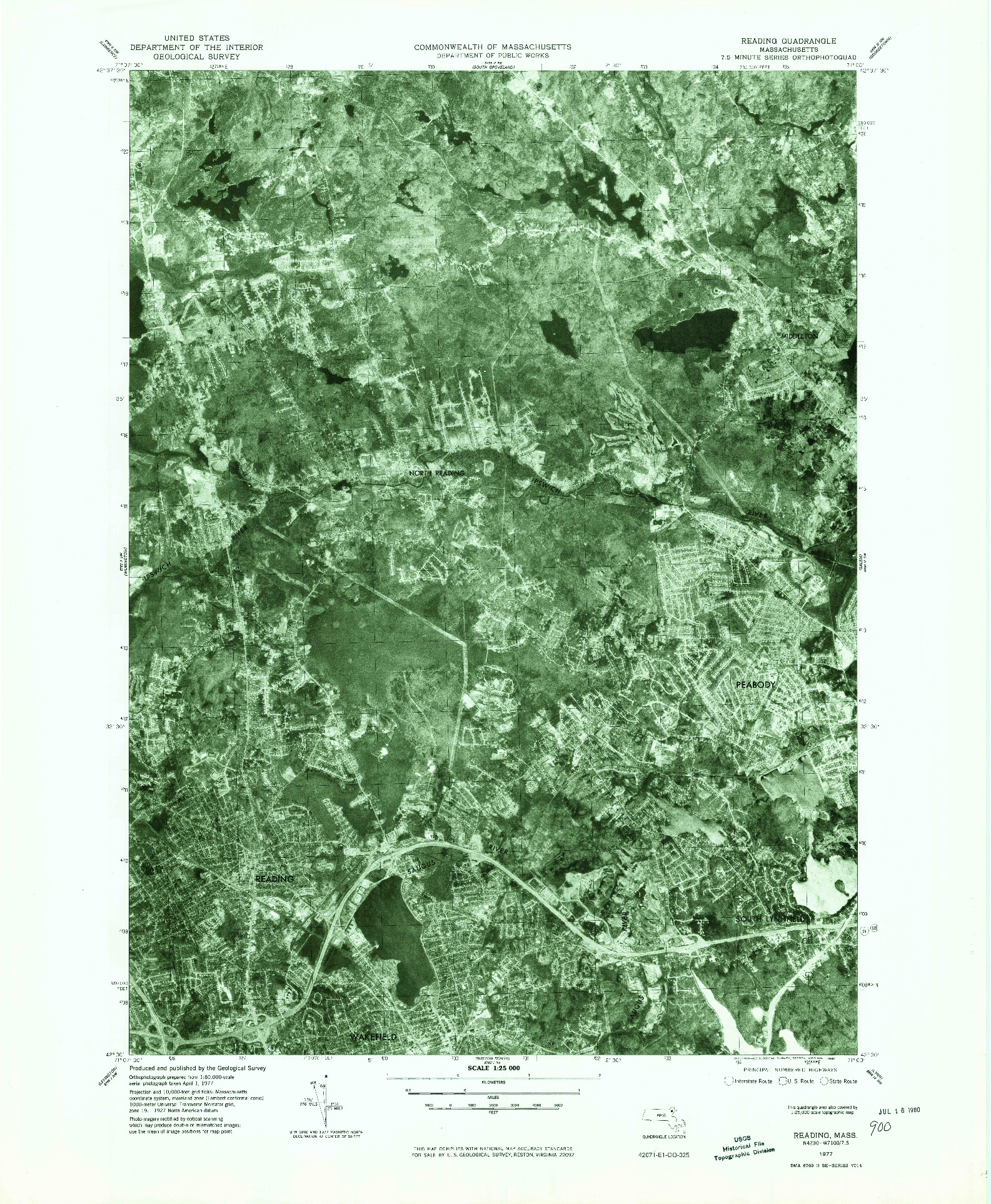 USGS 1:25000-SCALE QUADRANGLE FOR READING, MA 1977