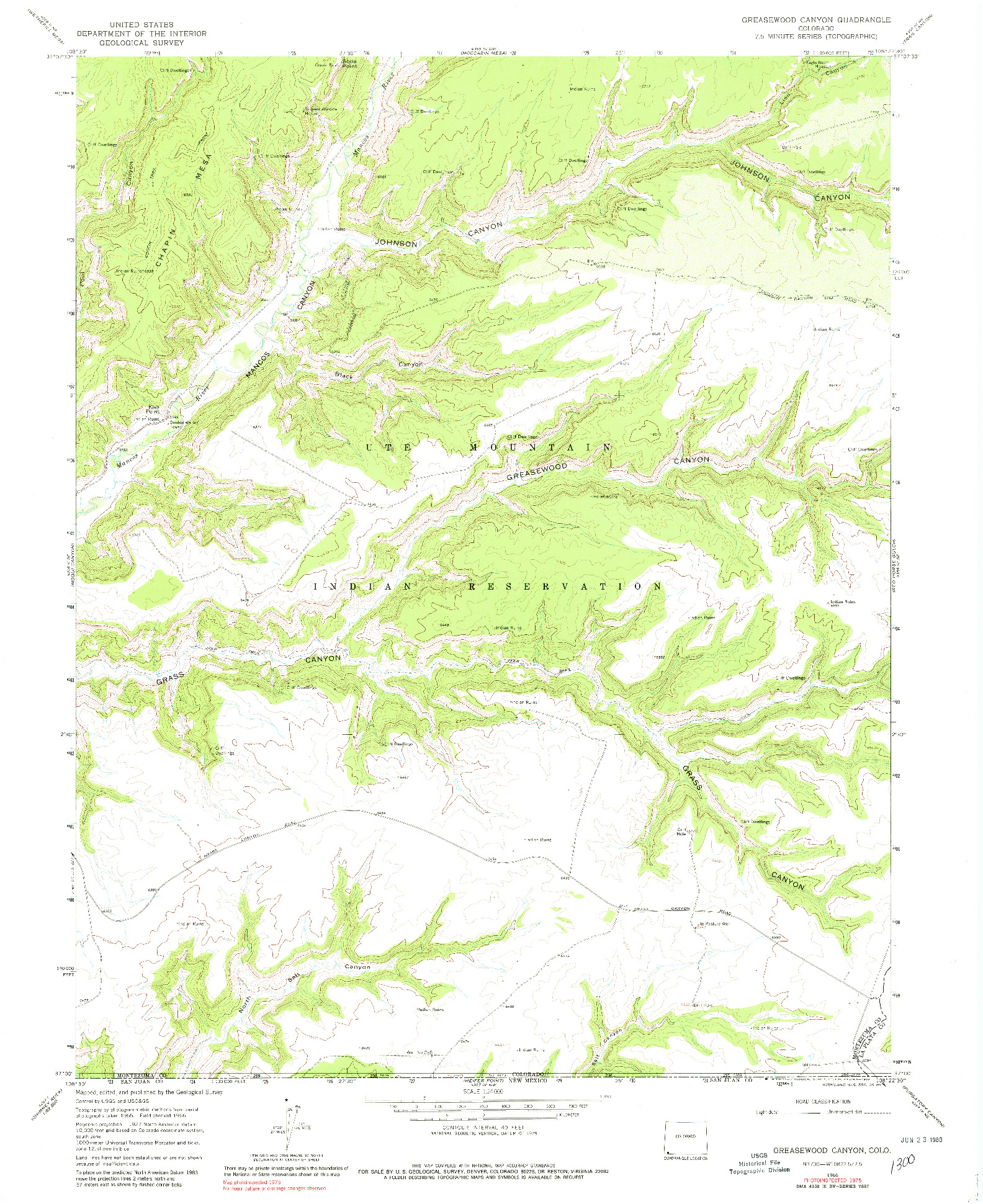 USGS 1:24000-SCALE QUADRANGLE FOR GREASEWOOD CANYON, CO 1966