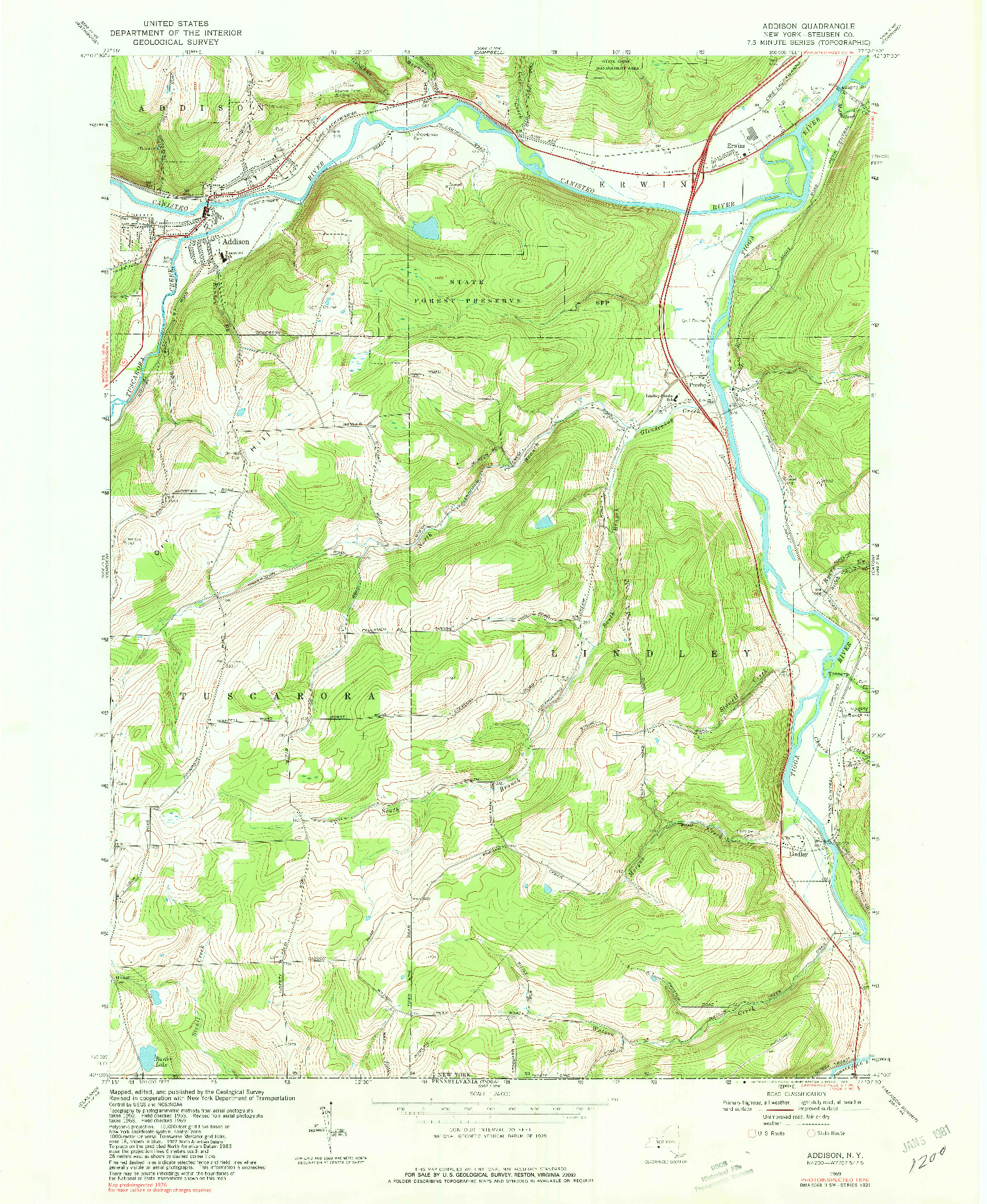 USGS 1:24000-SCALE QUADRANGLE FOR ADDISON, NY 1969