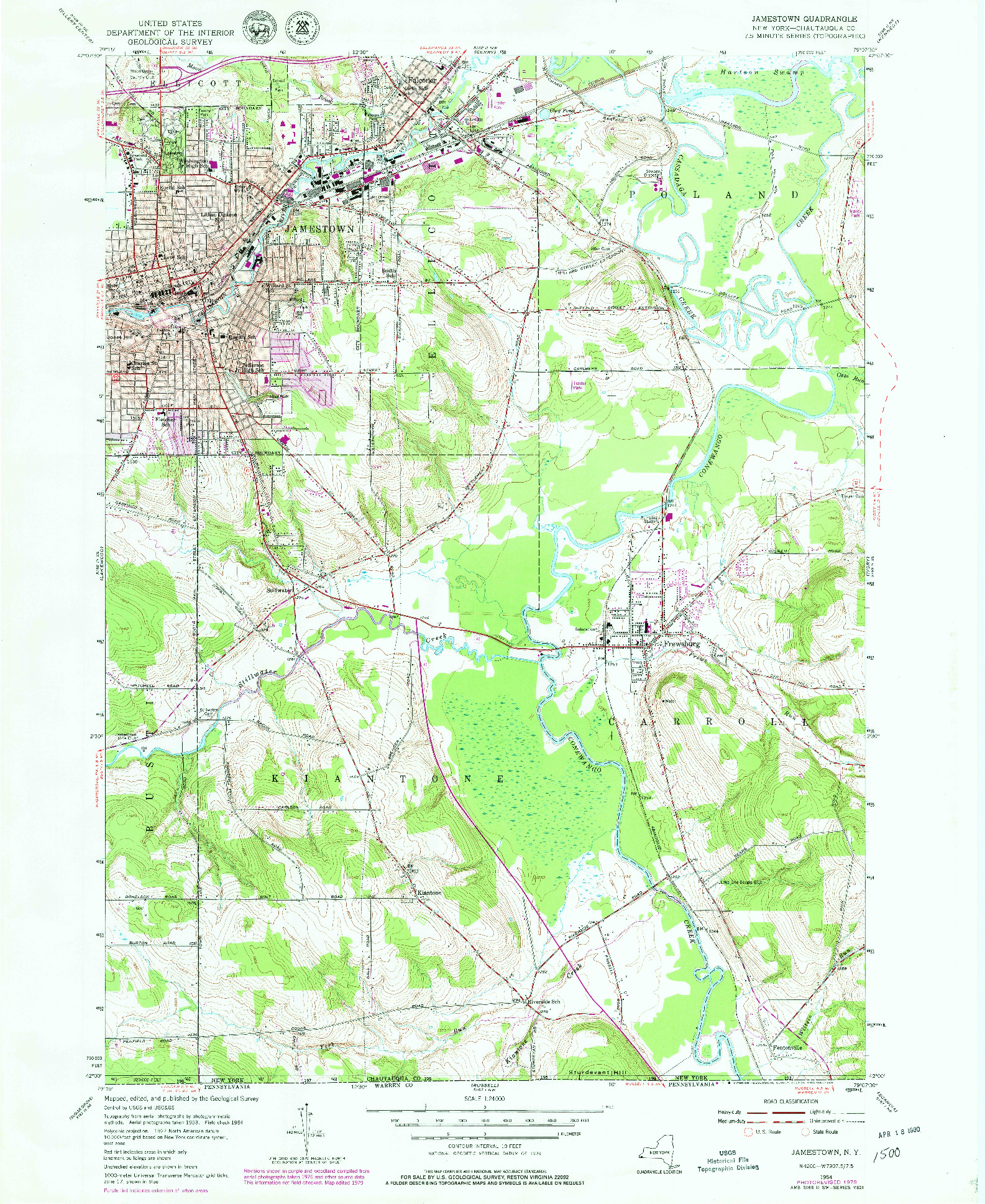 USGS 1:24000-SCALE QUADRANGLE FOR JAMESTOWN, NY 1954