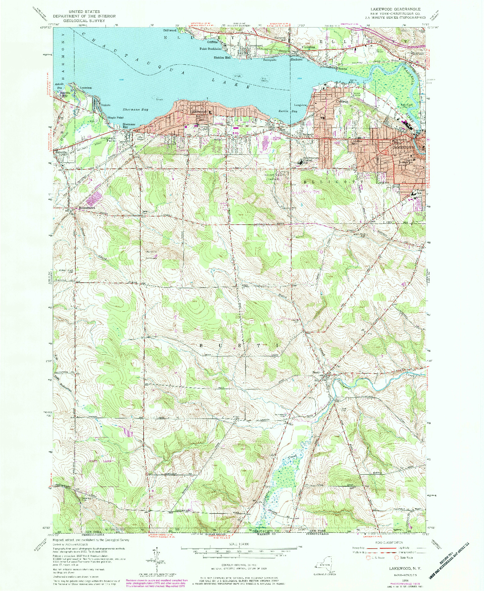 USGS 1:24000-SCALE QUADRANGLE FOR LAKEWOOD, NY 1954