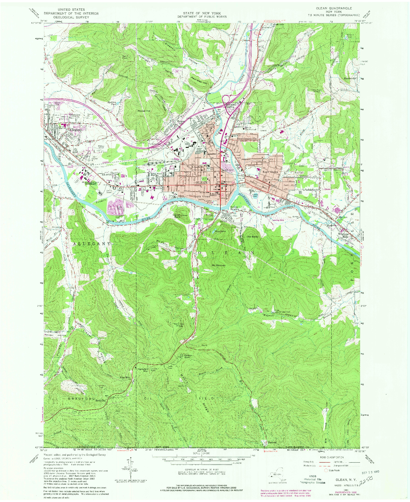 USGS 1:24000-SCALE QUADRANGLE FOR OLEAN, NY 1961