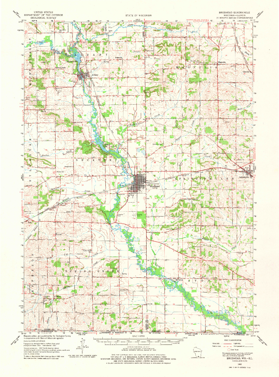USGS 1:62500-SCALE QUADRANGLE FOR BRODHEAD, WI 1962