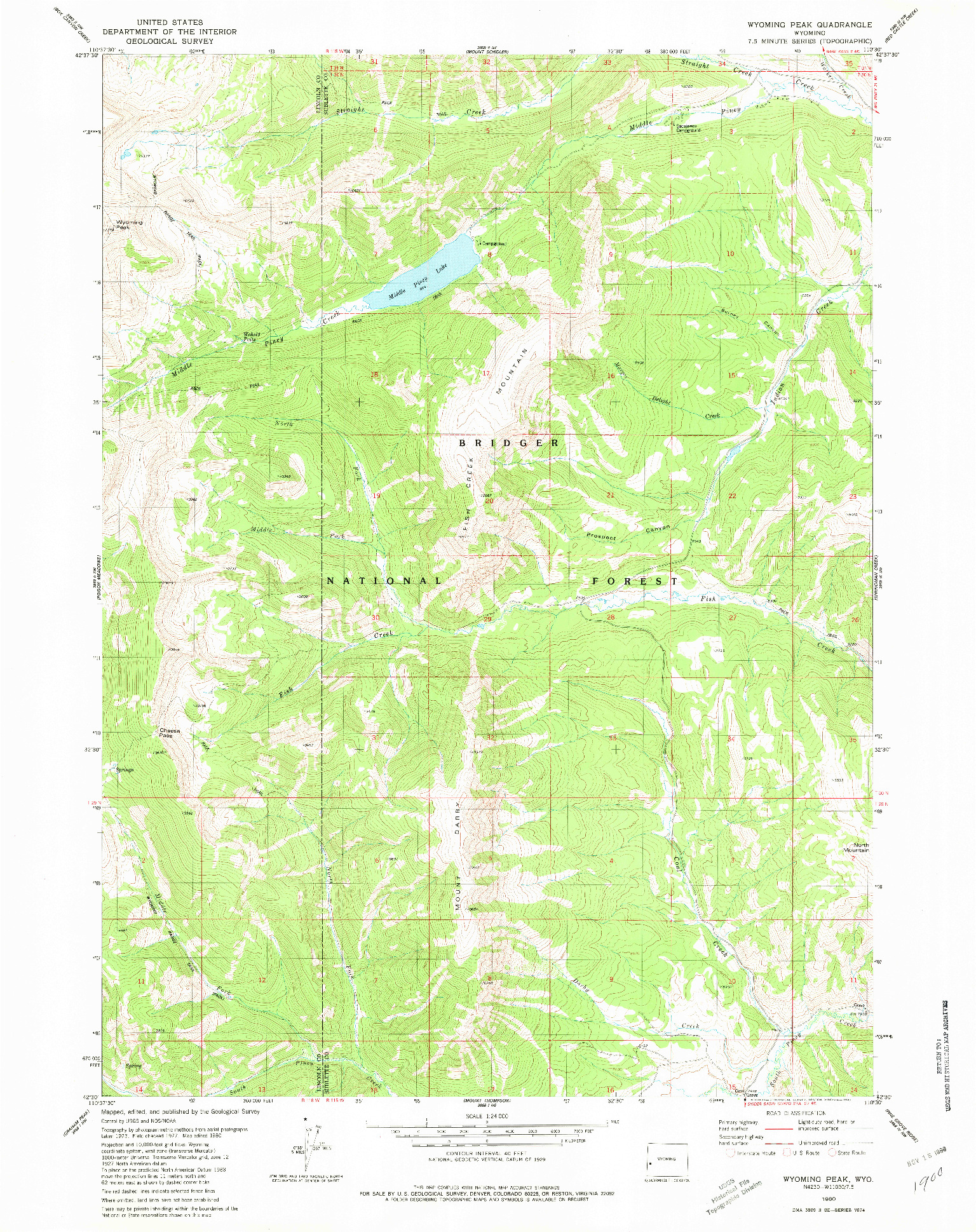 USGS 1:24000-SCALE QUADRANGLE FOR WYOMING PEAK, WY 1980