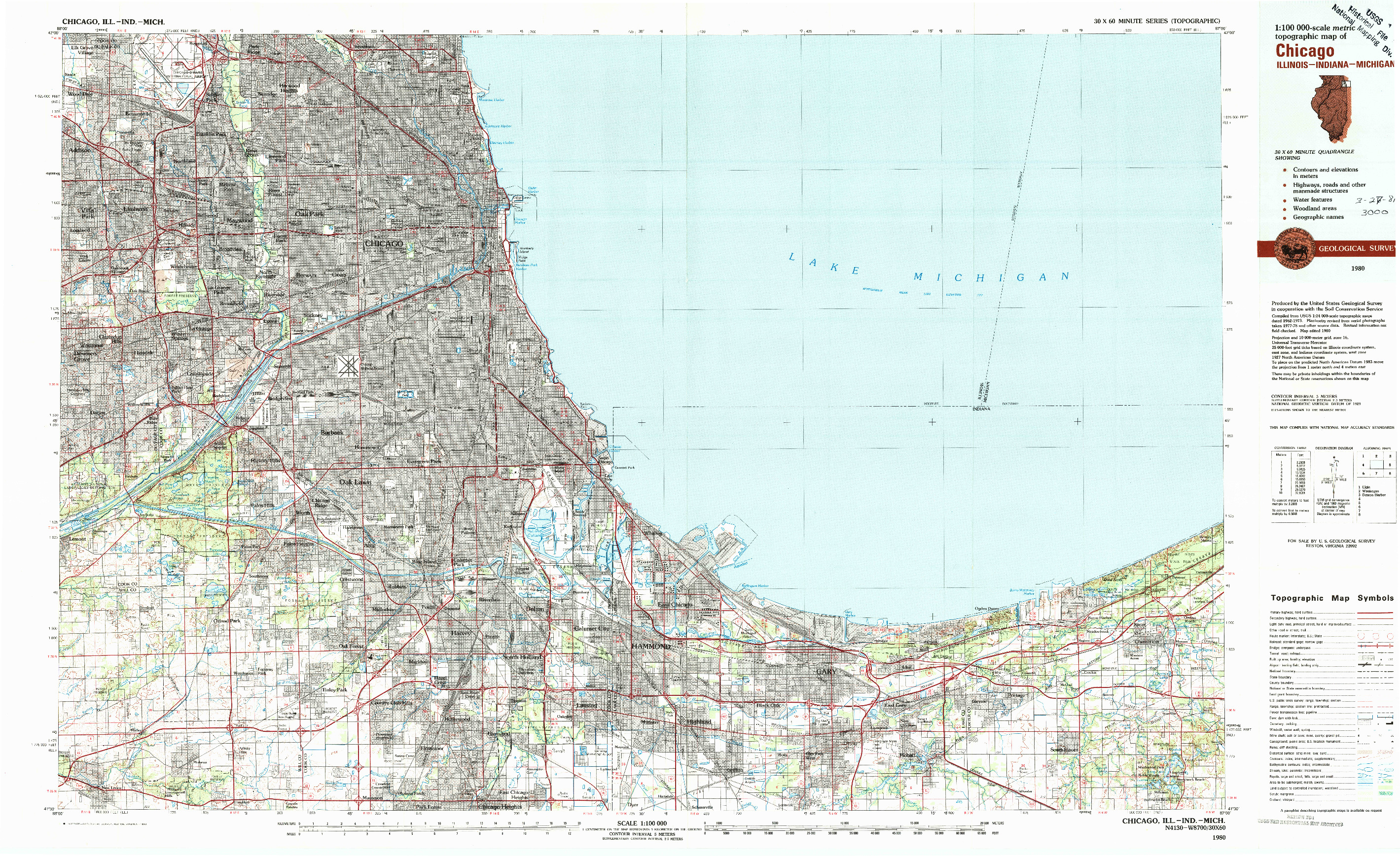 USGS 1:100000-SCALE QUADRANGLE FOR CHICAGO, IL 1980