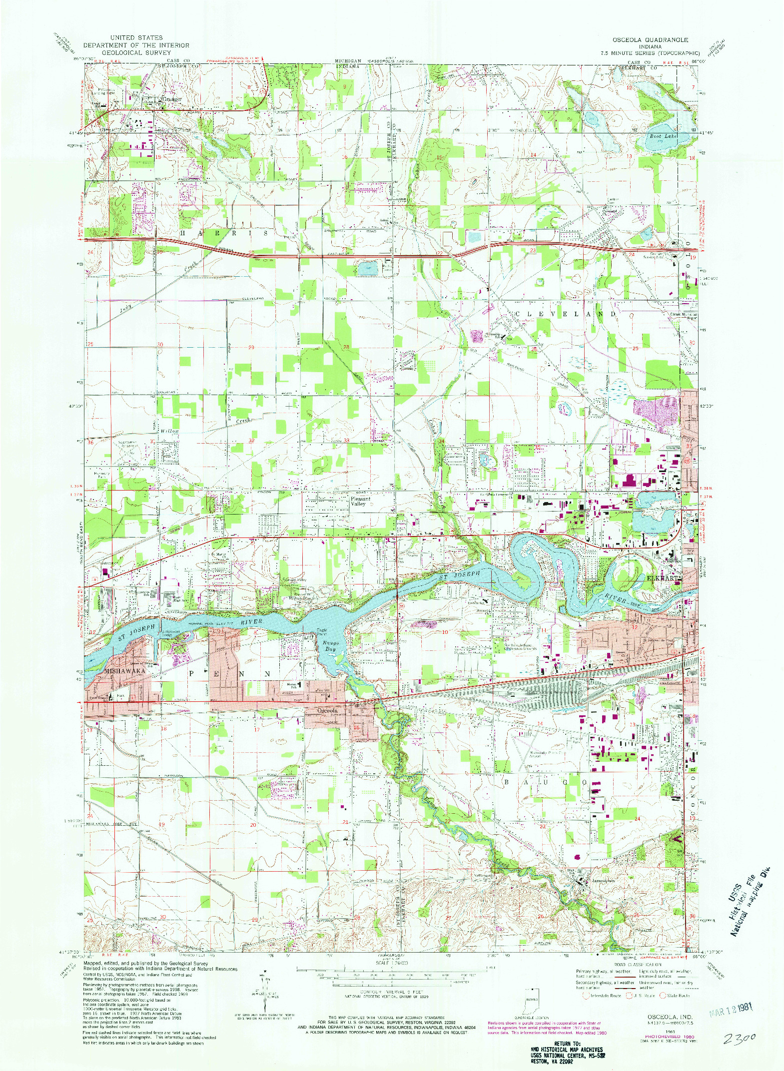 USGS 1:24000-SCALE QUADRANGLE FOR OSCEOLA, IN 1969