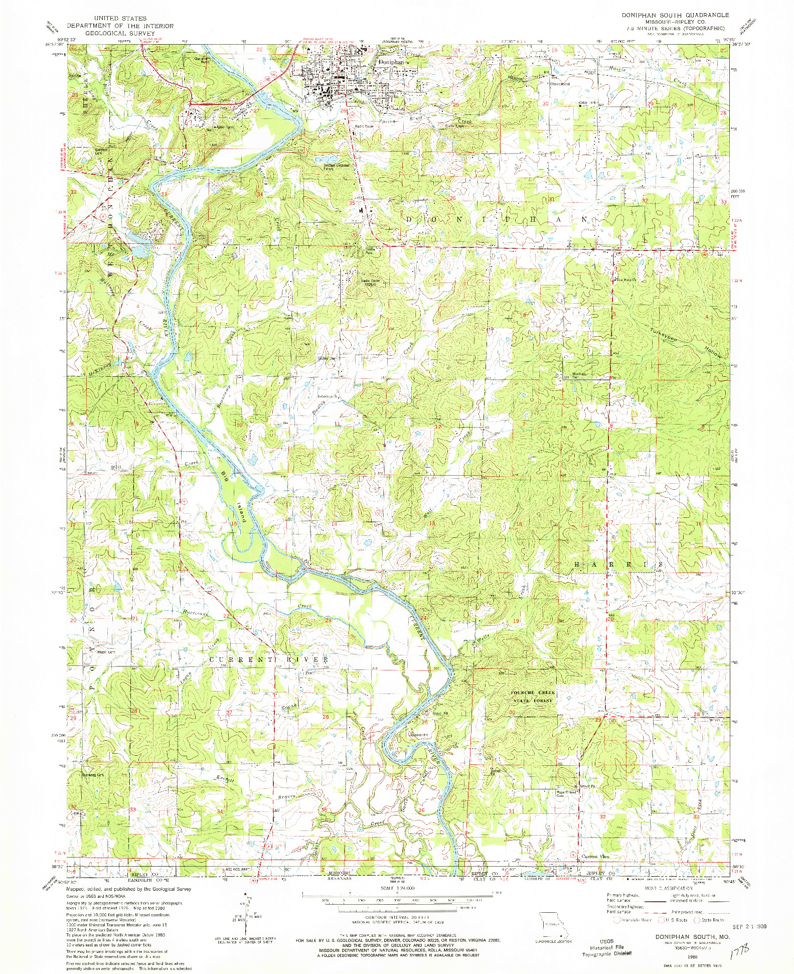 USGS 1:24000-SCALE QUADRANGLE FOR DONIPHAN SOUTH, MO 1980