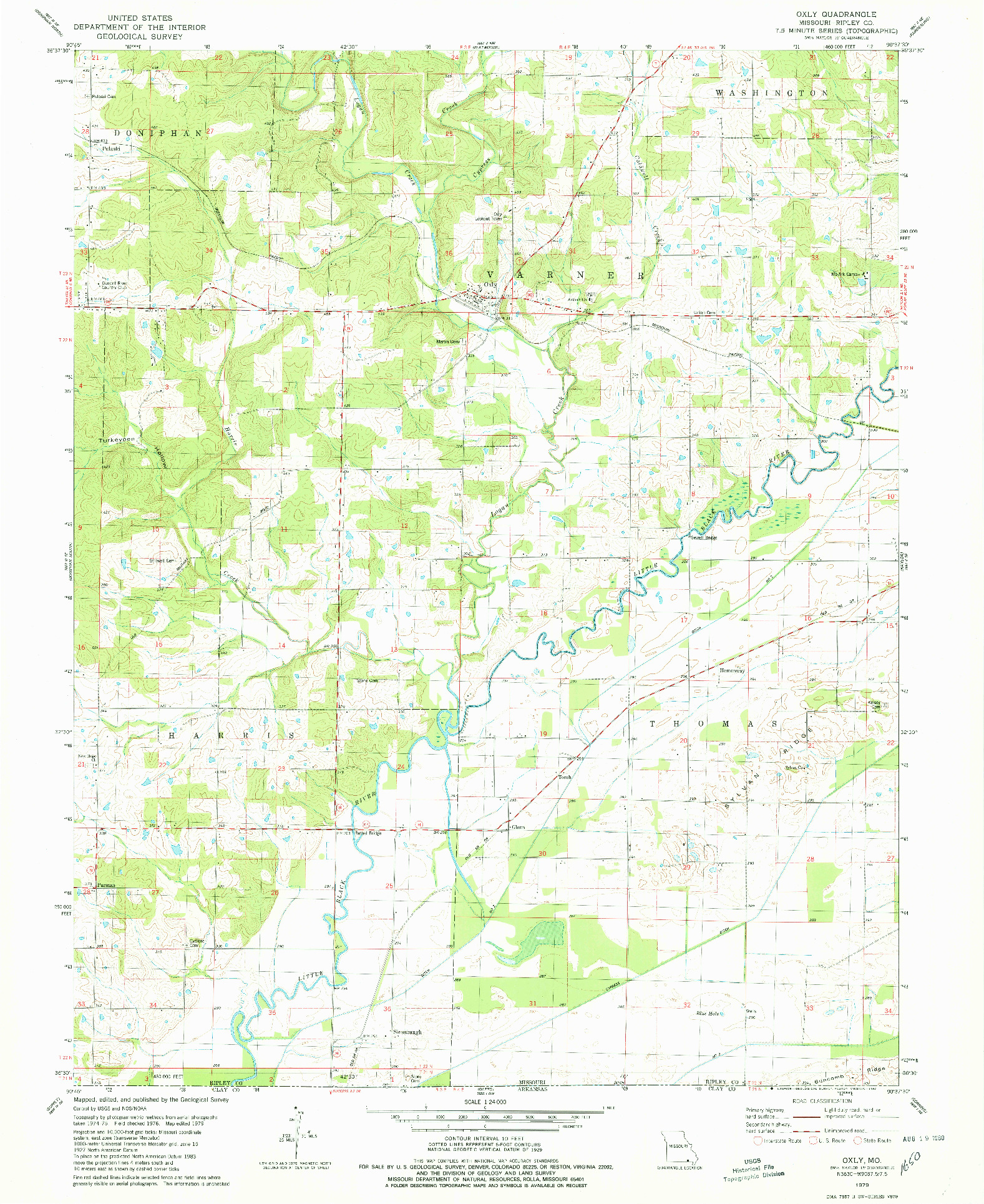 USGS 1:24000-SCALE QUADRANGLE FOR OXLY, MO 1979