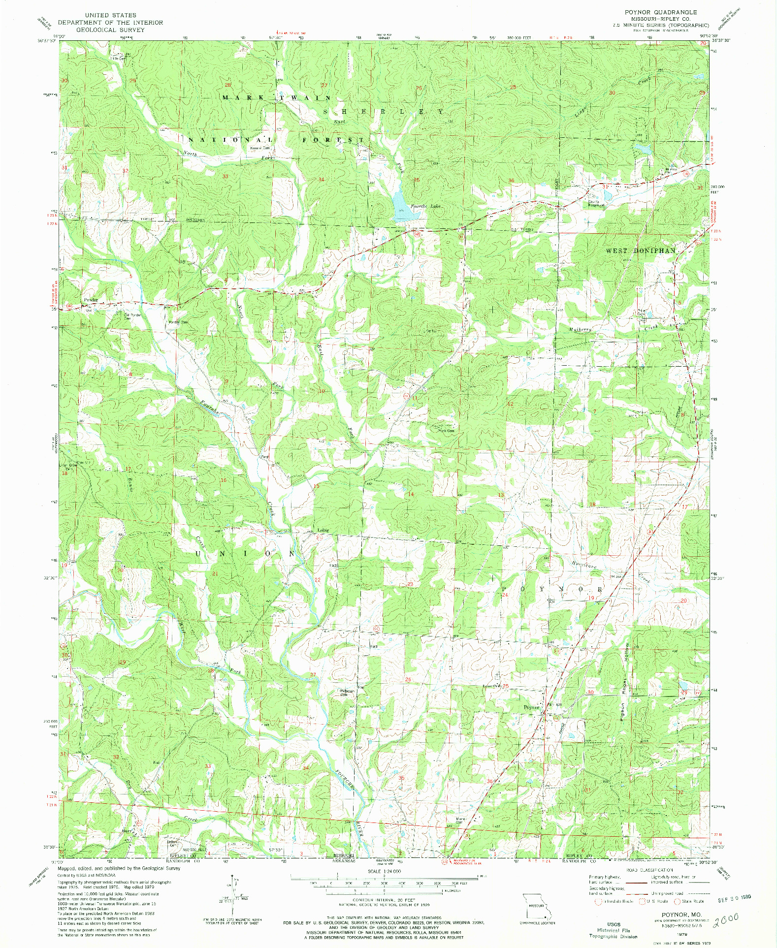 USGS 1:24000-SCALE QUADRANGLE FOR POYNOR, MO 1979