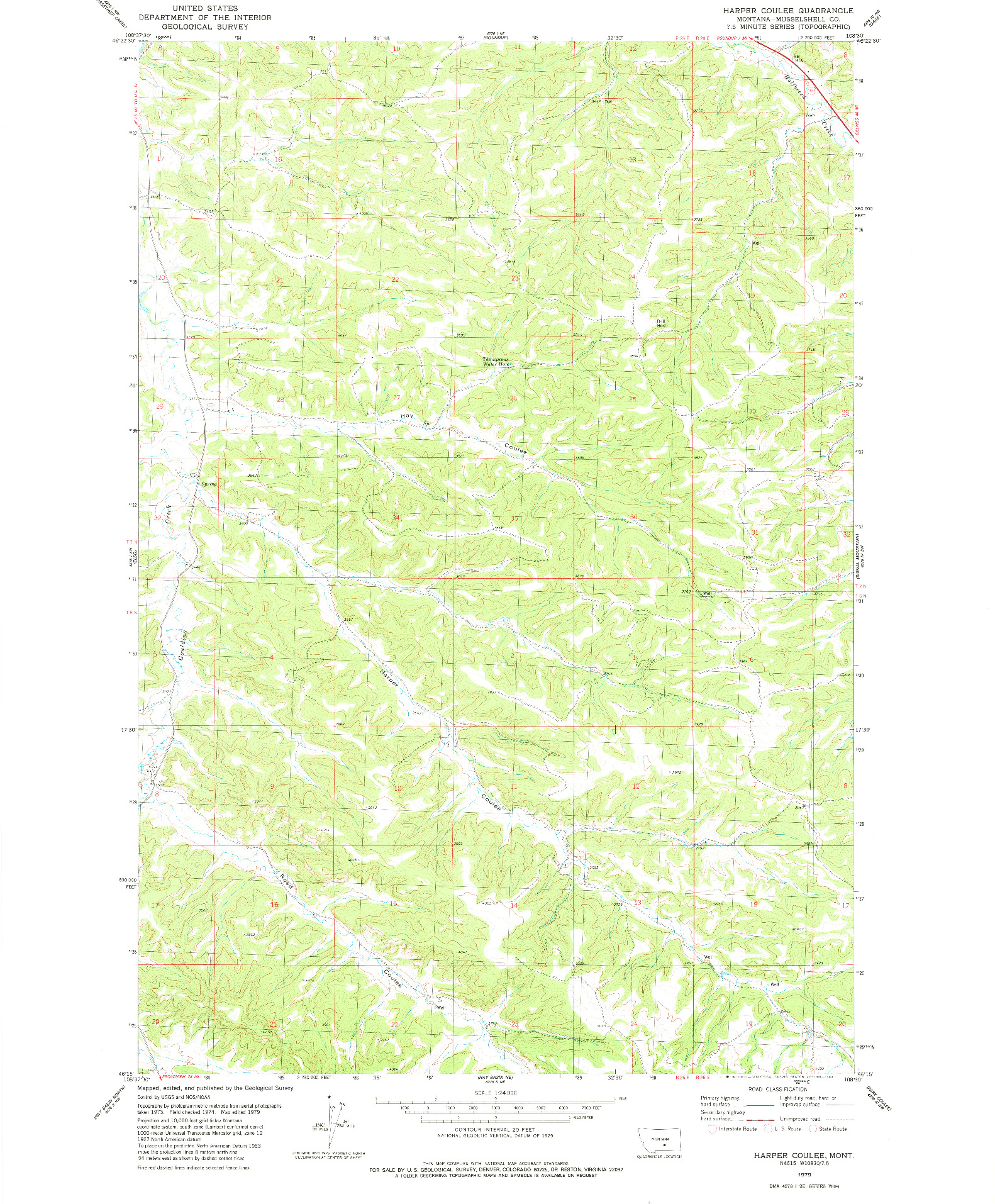 USGS 1:24000-SCALE QUADRANGLE FOR HARPER COULEE, MT 1979