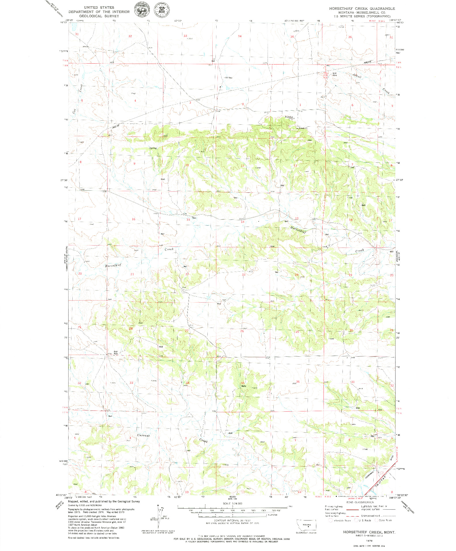 USGS 1:24000-SCALE QUADRANGLE FOR HORSETHIEF CREEK, MT 1979