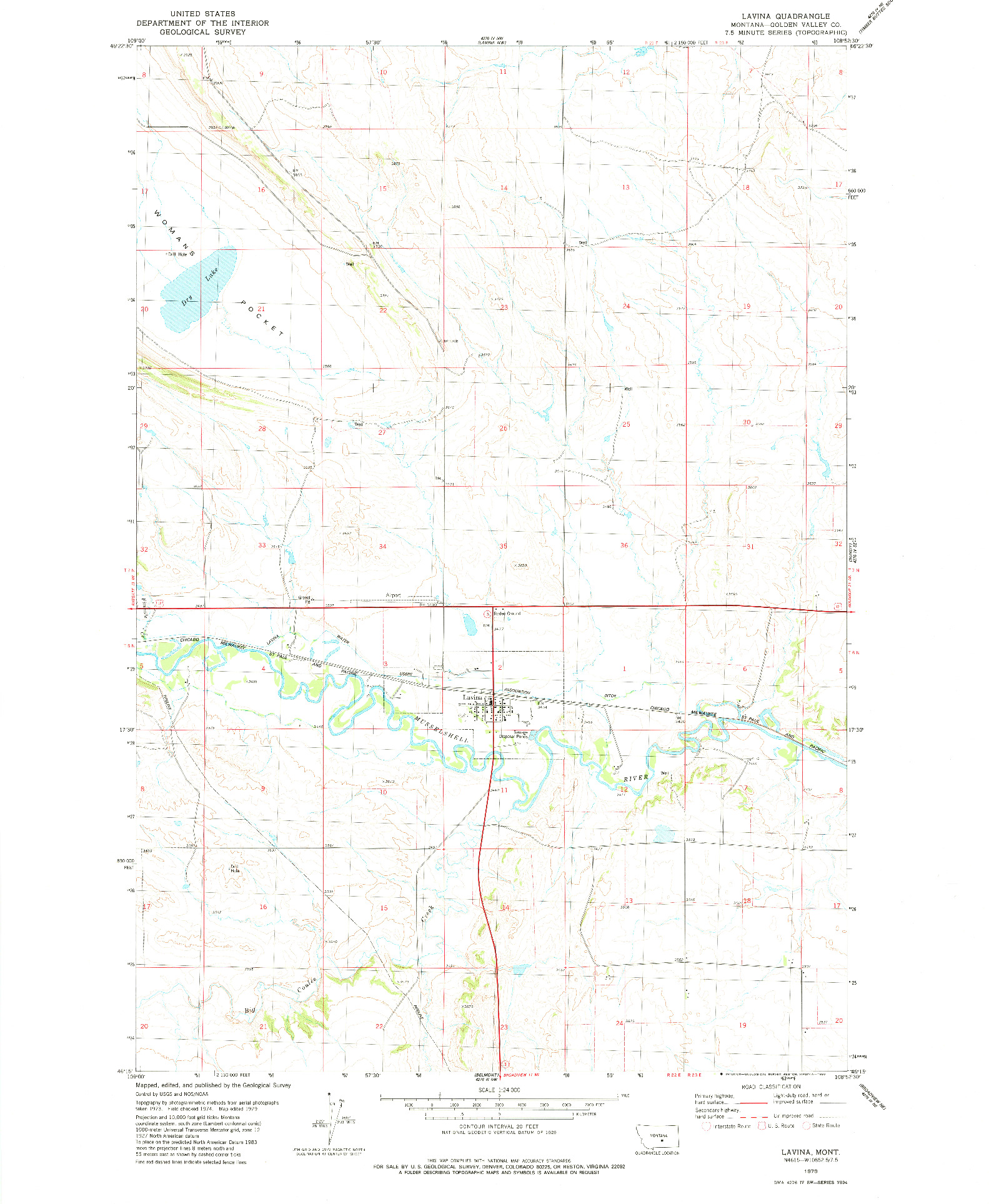 USGS 1:24000-SCALE QUADRANGLE FOR LAVINA, MT 1979