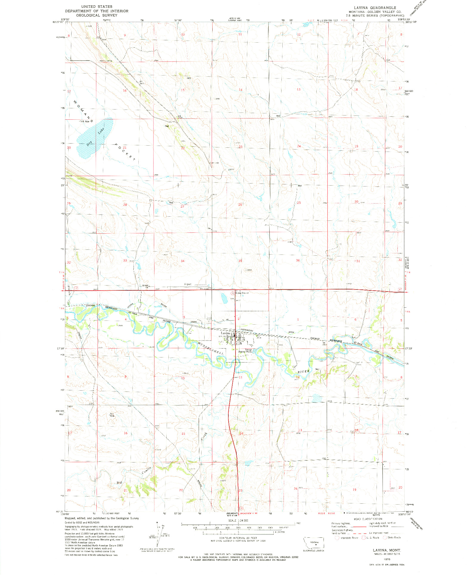 USGS 1:24000-SCALE QUADRANGLE FOR LAVINA, MT 1979