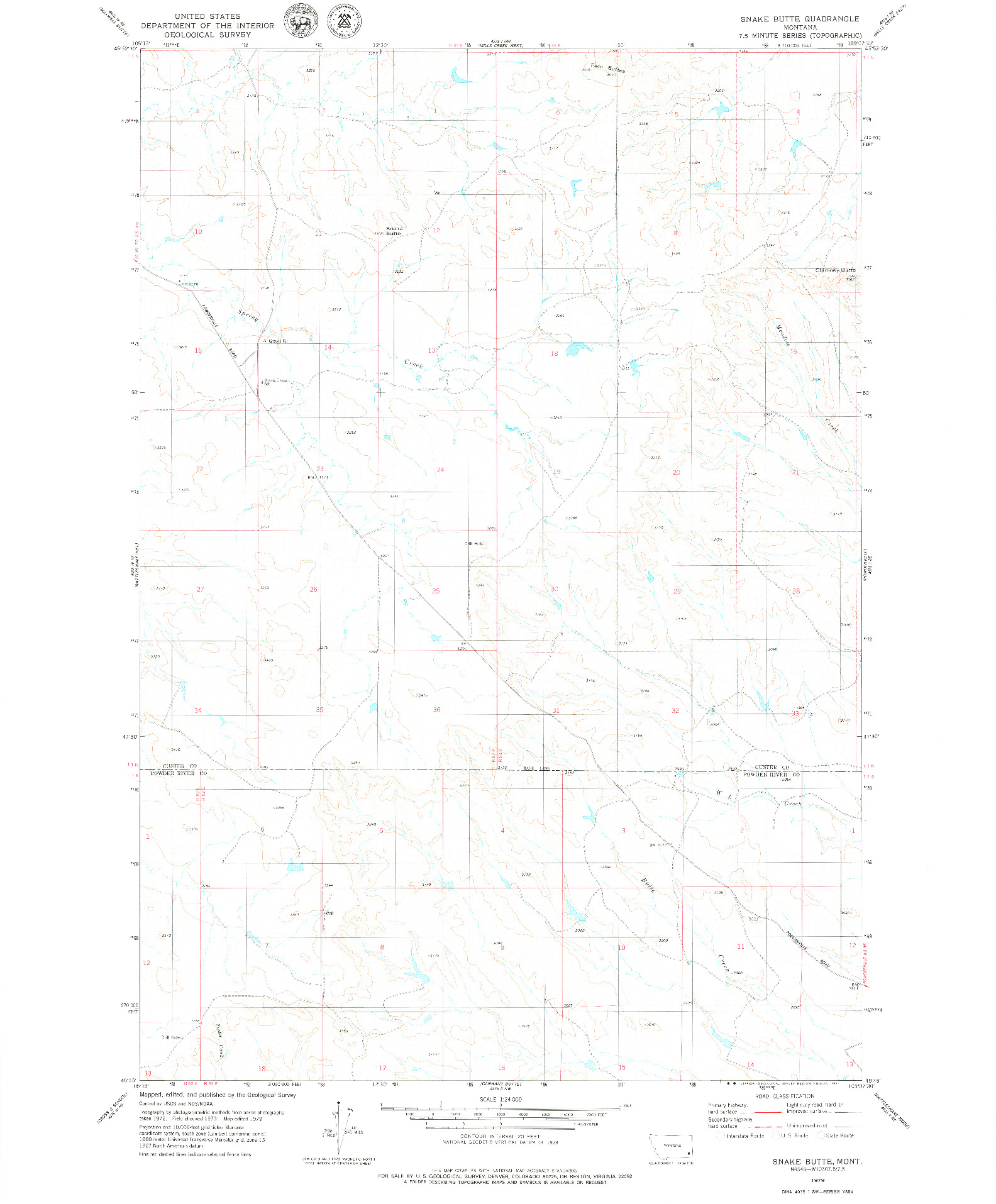 USGS 1:24000-SCALE QUADRANGLE FOR SNAKE BUTTE, MT 1979