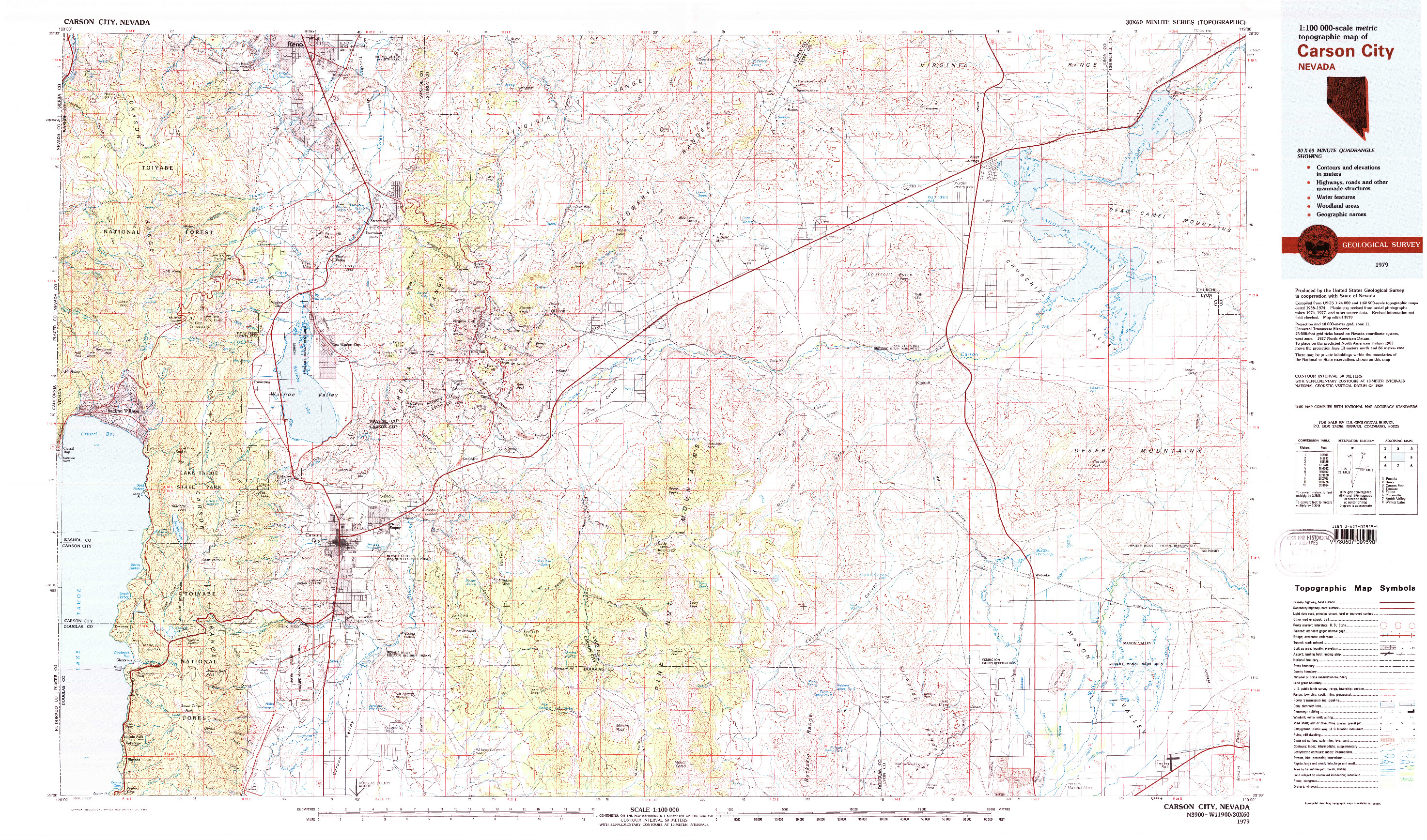 USGS 1:100000-SCALE QUADRANGLE FOR CARSON CITY, NV 1979