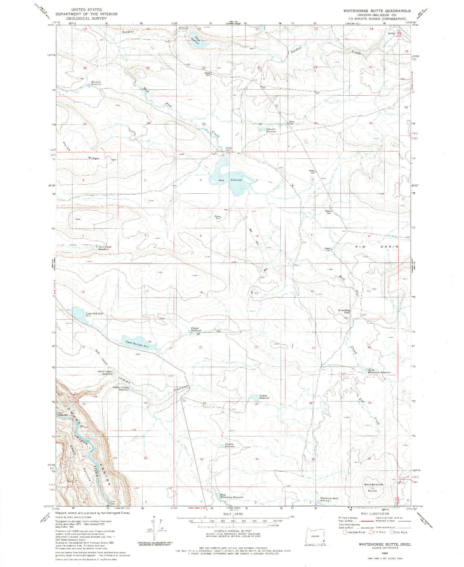 USGS 1:24000-SCALE QUADRANGLE FOR WHITEHORSE BUTTE, OR 1980