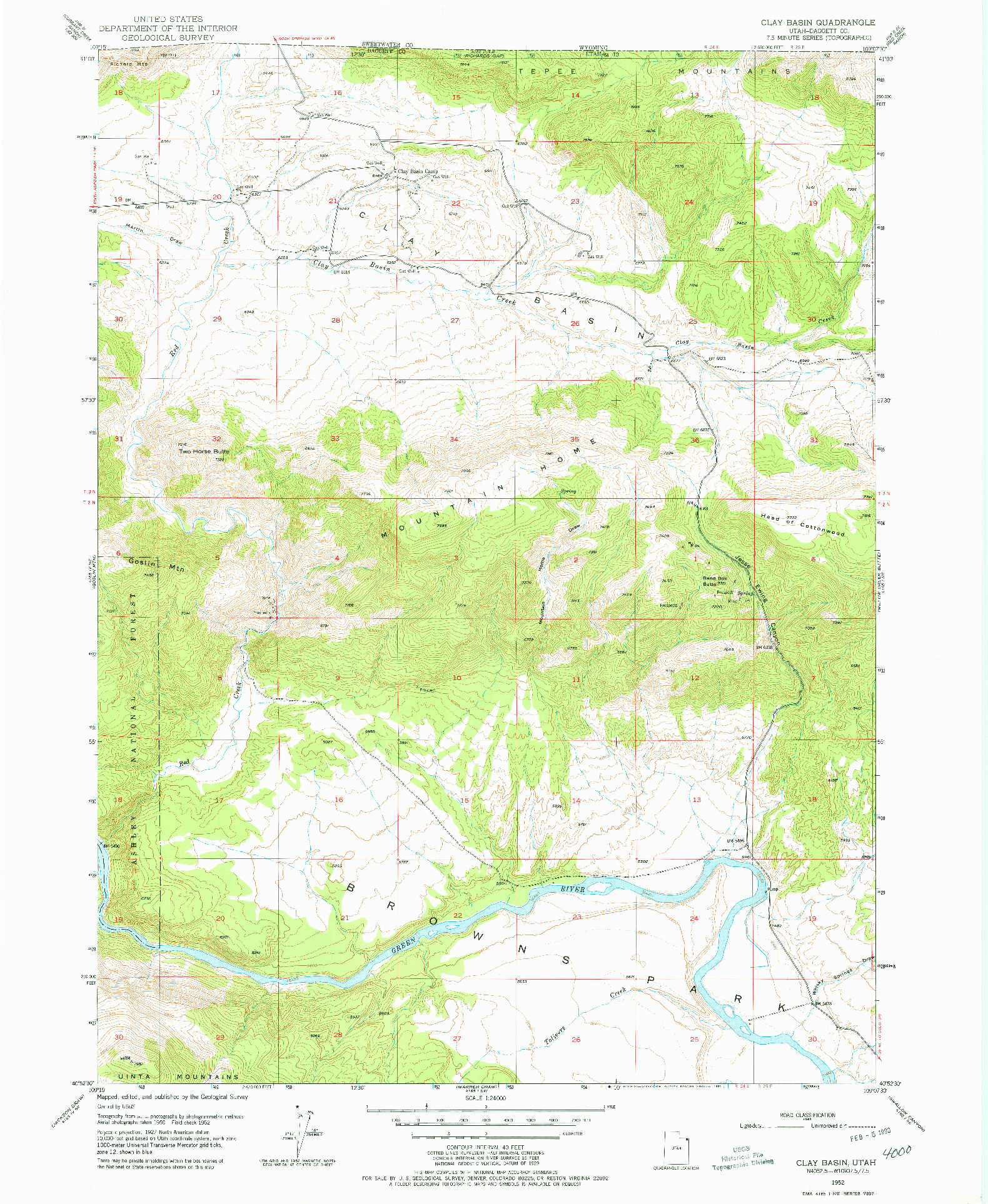 USGS 1:24000-SCALE QUADRANGLE FOR CLAY BASIN, UT 1952