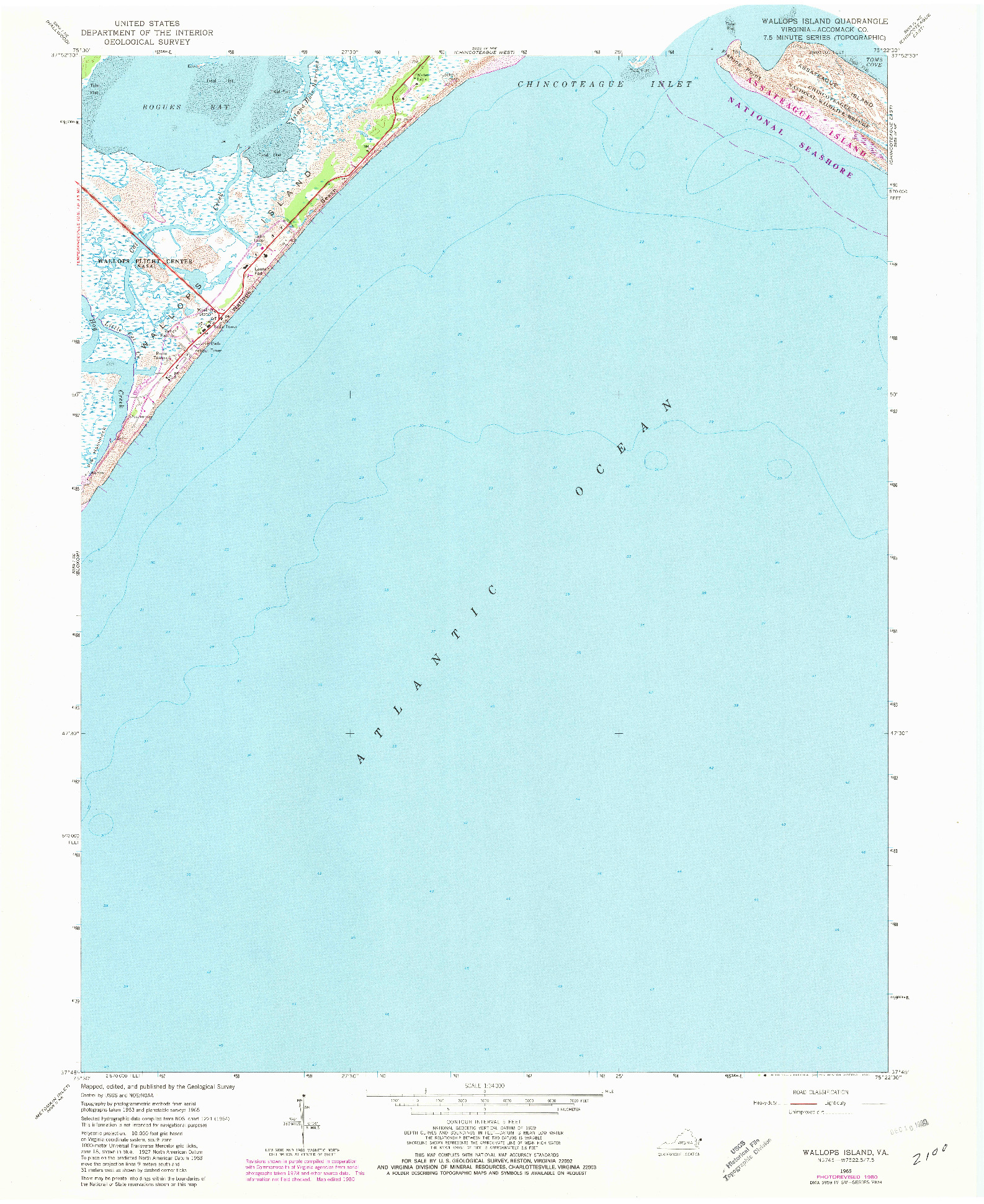 USGS 1:24000-SCALE QUADRANGLE FOR WALLOPS ISLAND, VA 1965