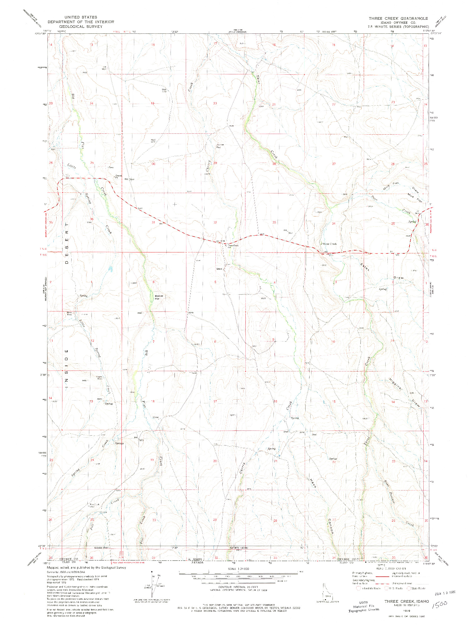 USGS 1:24000-SCALE QUADRANGLE FOR THREE CREEK, ID 1979