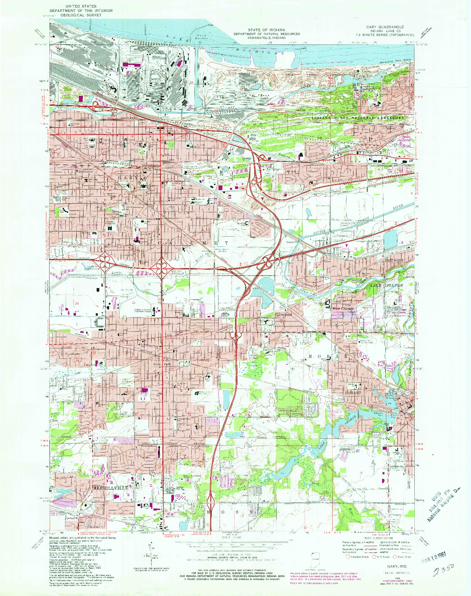 USGS 1:24000-SCALE QUADRANGLE FOR GARY, IN 1968