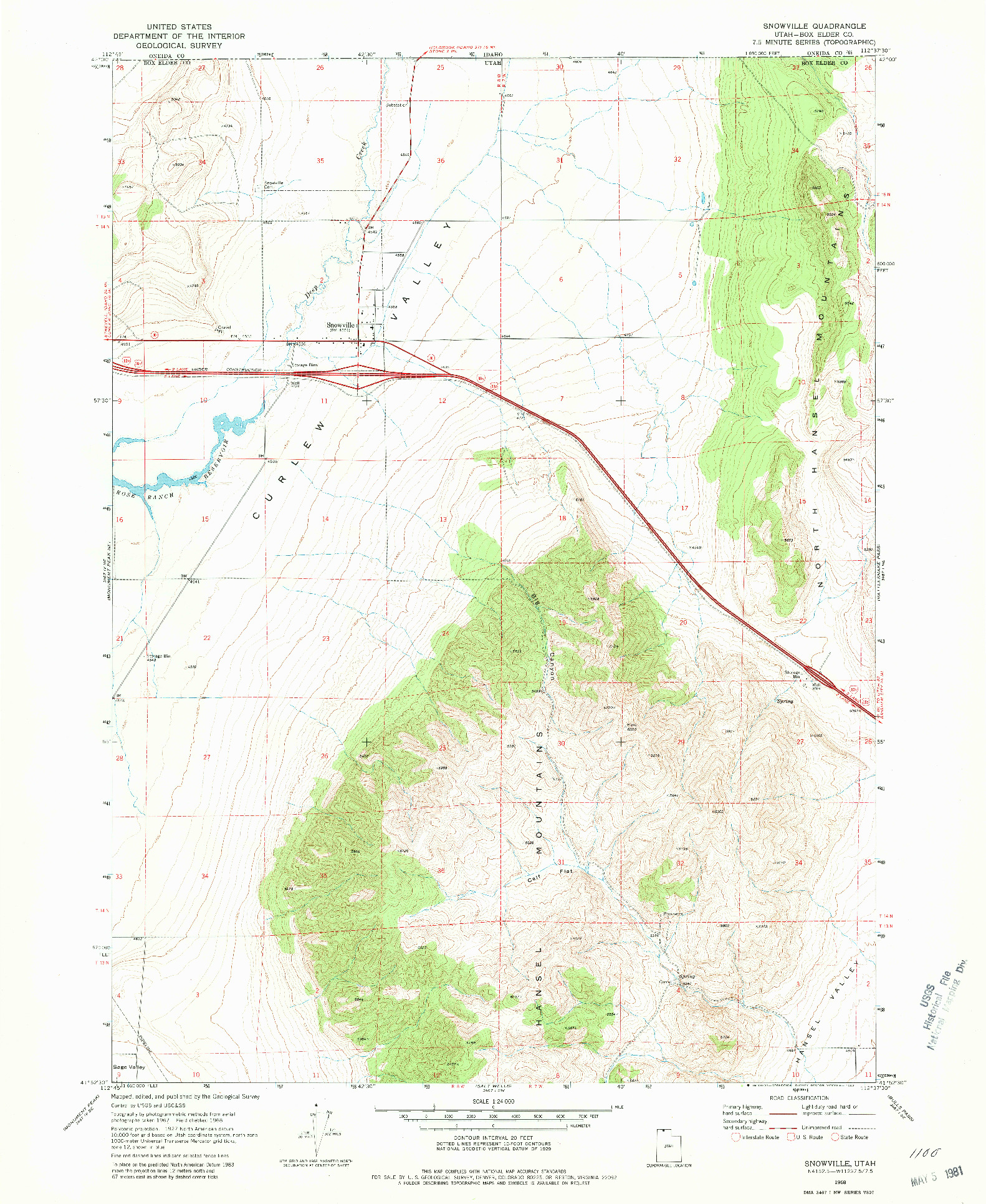 USGS 1:24000-SCALE QUADRANGLE FOR SNOWVILLE, UT 1968