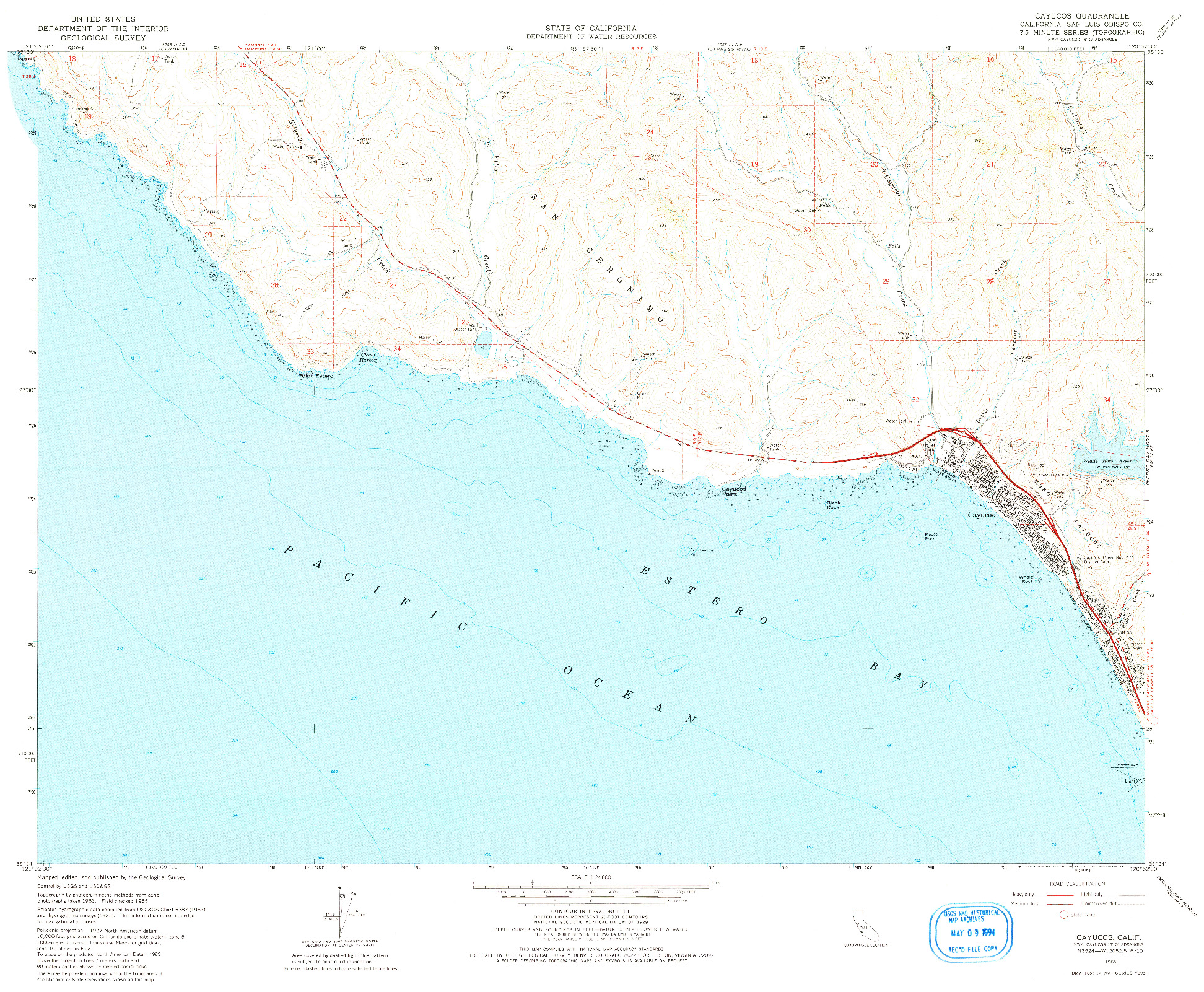 USGS 1:24000-SCALE QUADRANGLE FOR CAYUCOS, CA 1965
