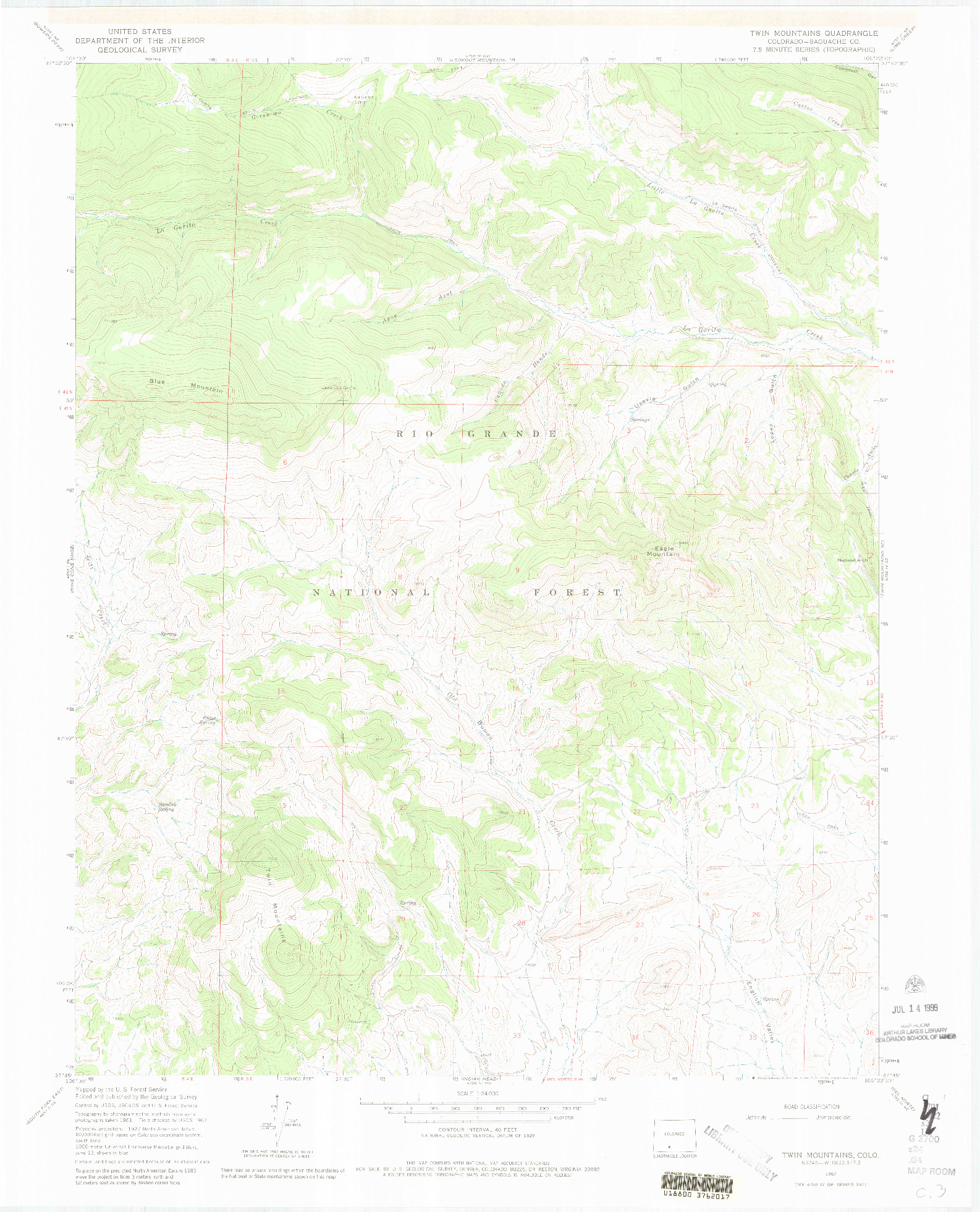 USGS 1:24000-SCALE QUADRANGLE FOR TWIN MOUNTAINS, CO 1967