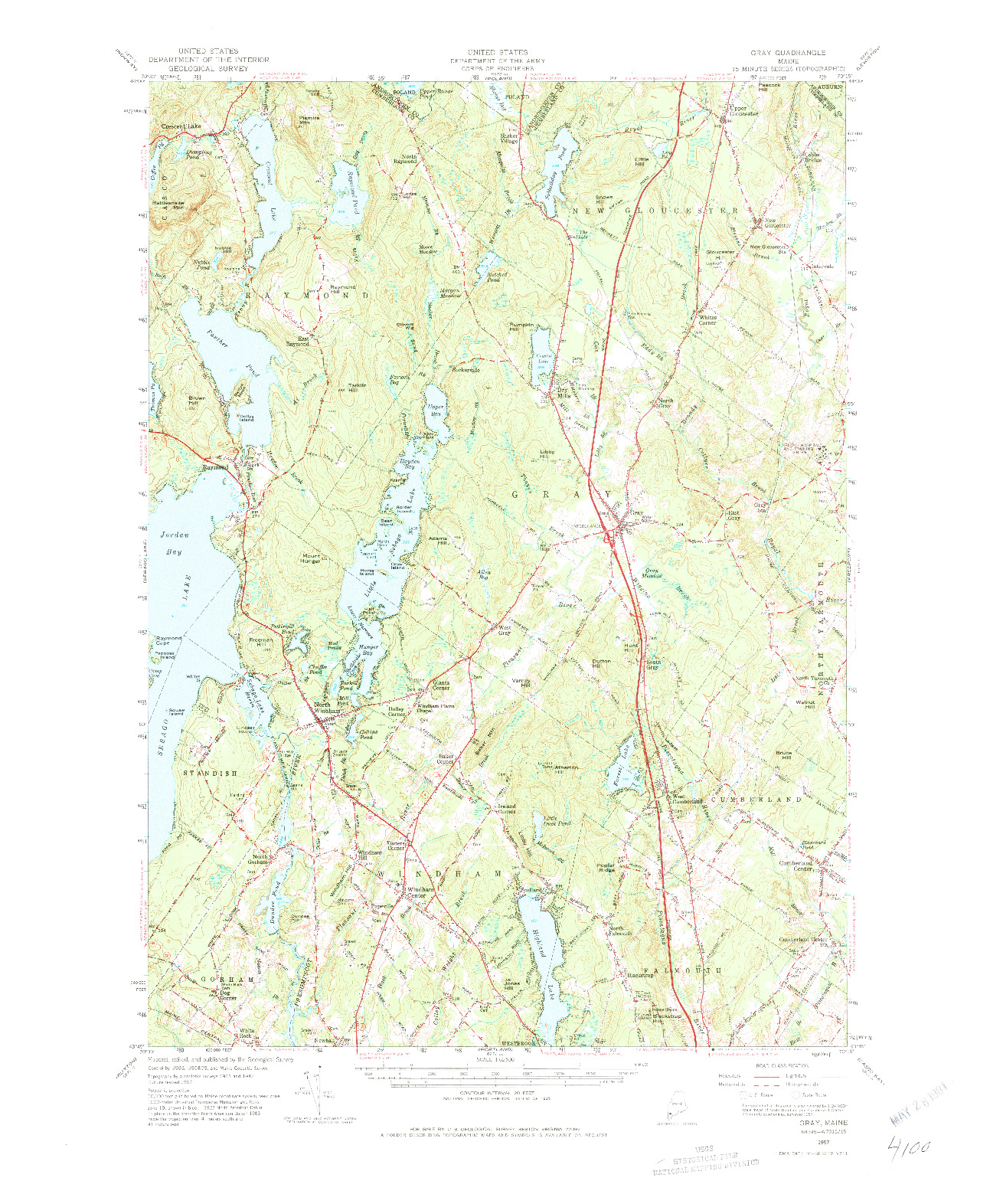 USGS 1:62500-SCALE QUADRANGLE FOR GRAY, ME 1957