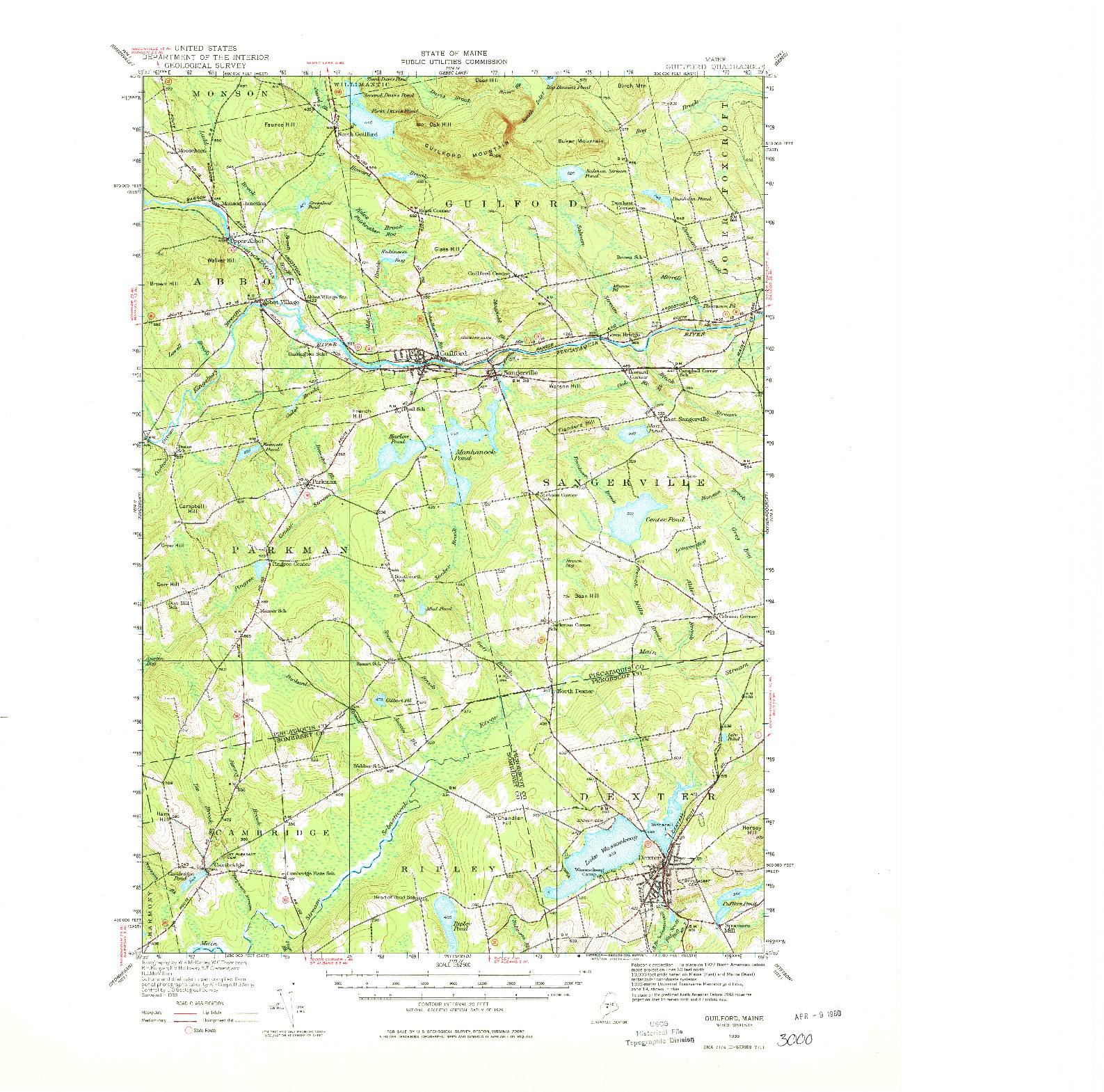 USGS 1:62500-SCALE QUADRANGLE FOR GUILFORD, ME 1933