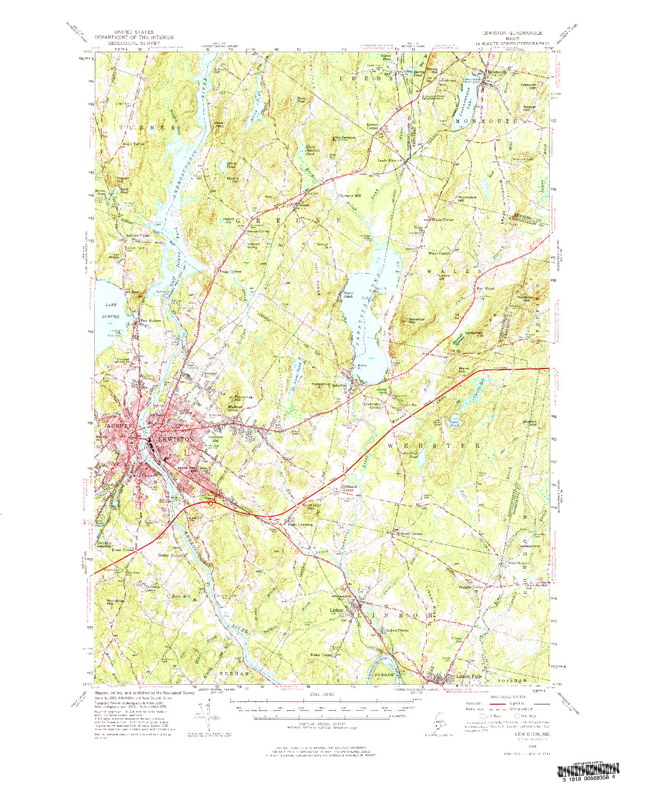 USGS 1:62500-SCALE QUADRANGLE FOR LEWISTON, ME 1956