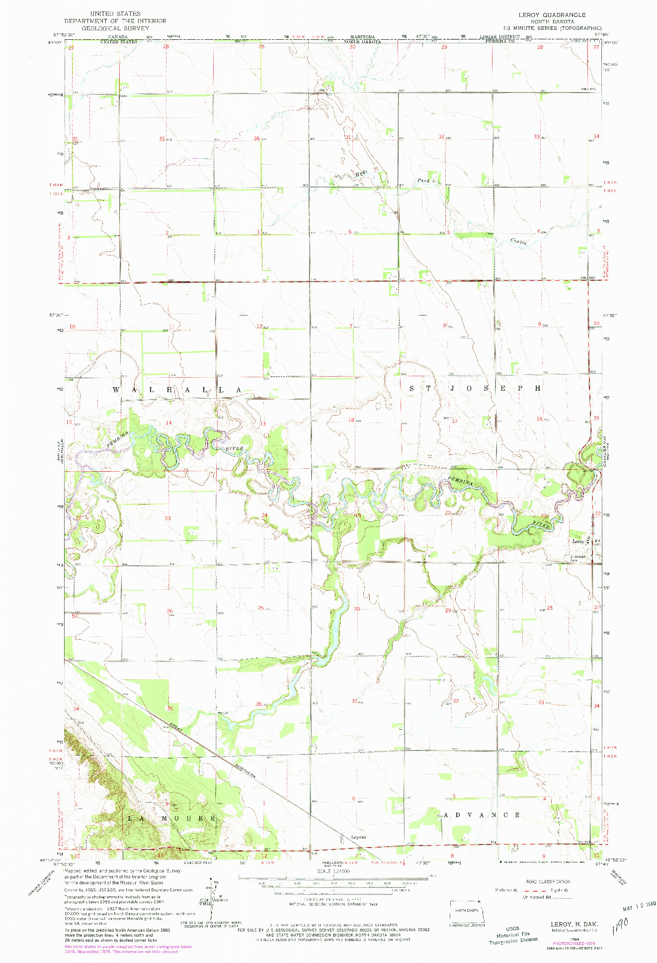 USGS 1:24000-SCALE QUADRANGLE FOR LEROY, ND 1964