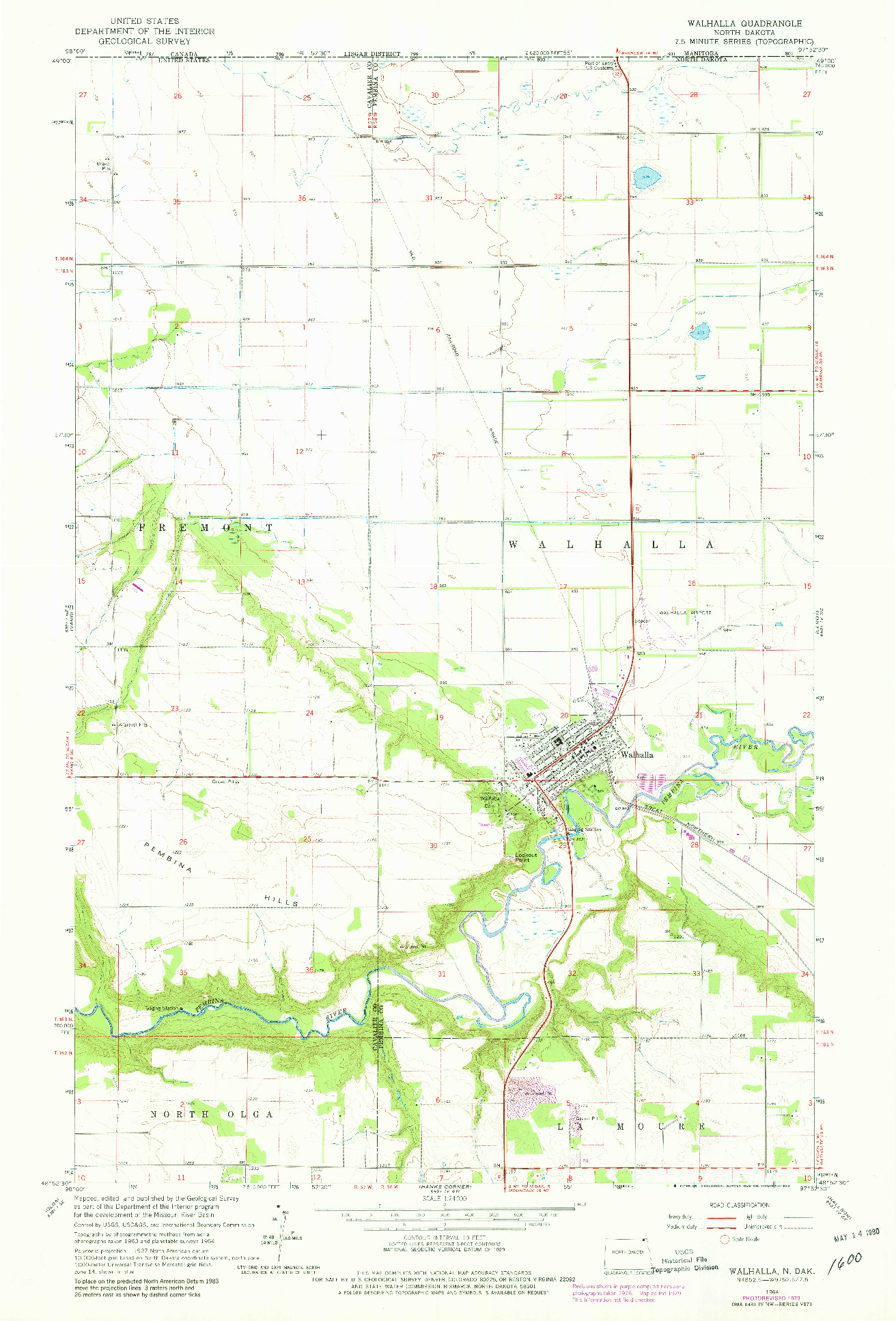 USGS 1:24000-SCALE QUADRANGLE FOR WALHALLA, ND 1964