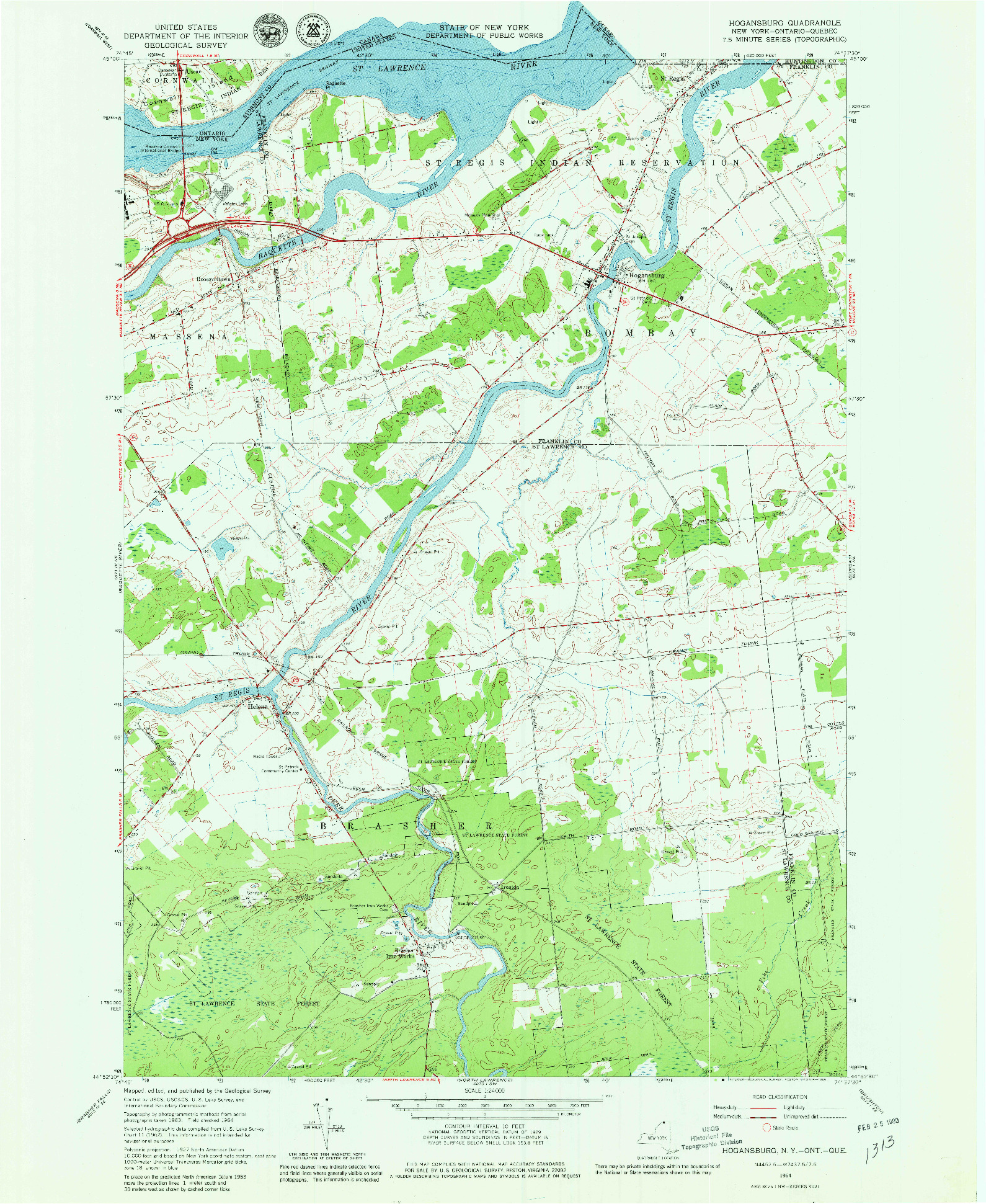 USGS 1:24000-SCALE QUADRANGLE FOR HOGANSBURG, NY 1964