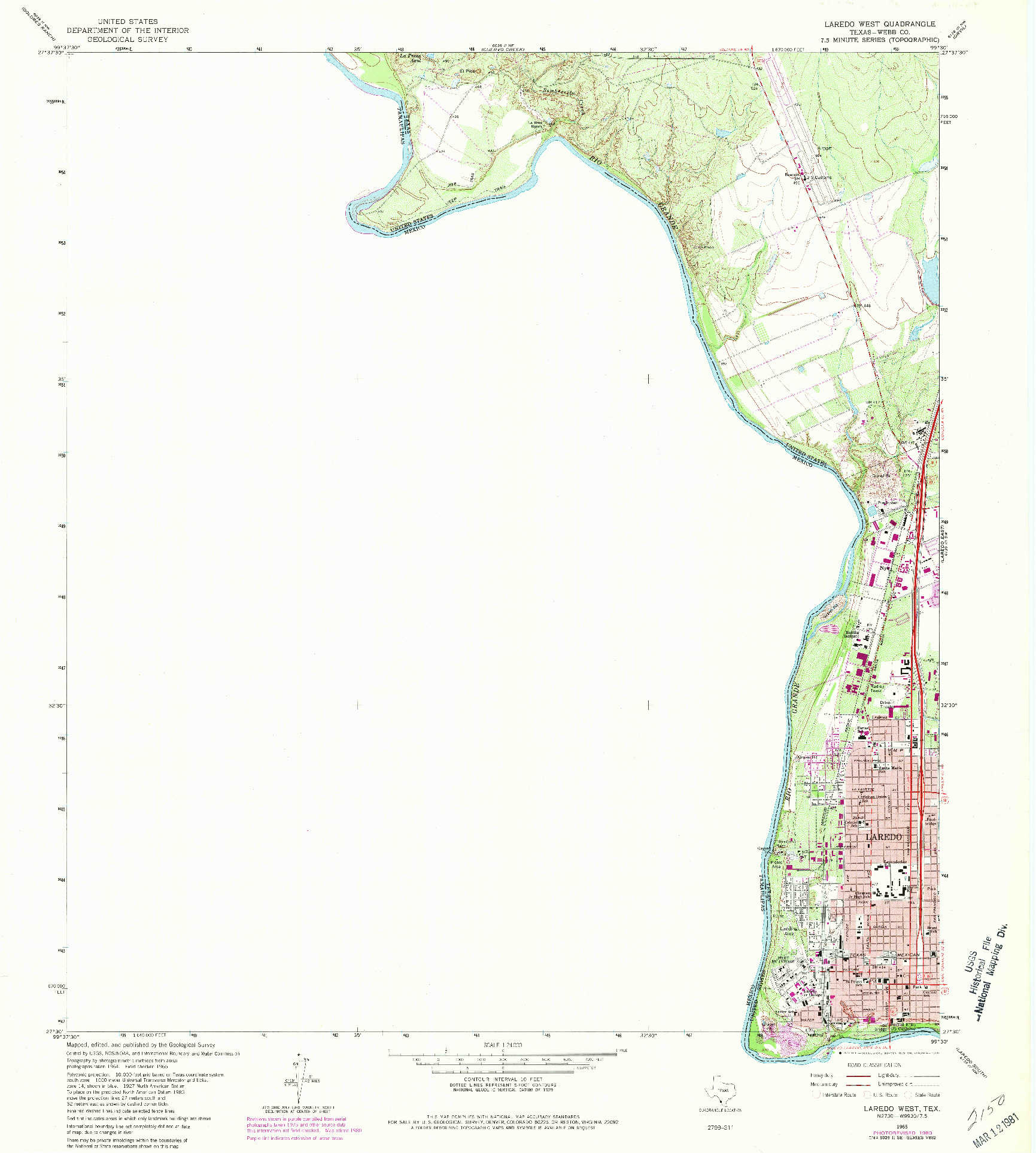 USGS 1:24000-SCALE QUADRANGLE FOR LAREDO WEST, TX 1965