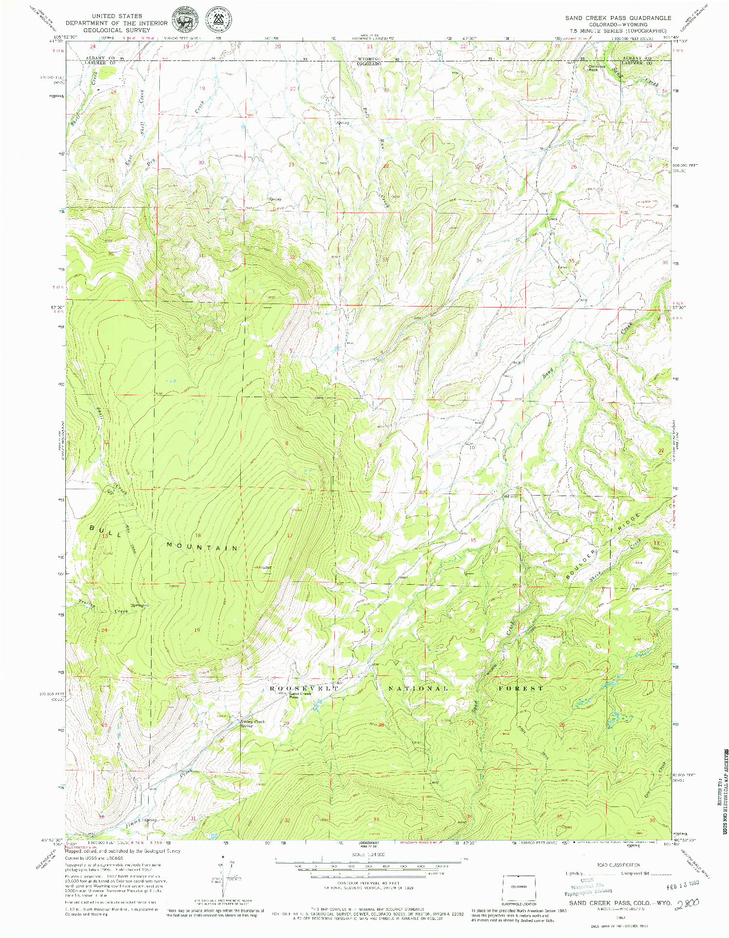 USGS 1:24000-SCALE QUADRANGLE FOR SAND CREEK PASS, CO 1967