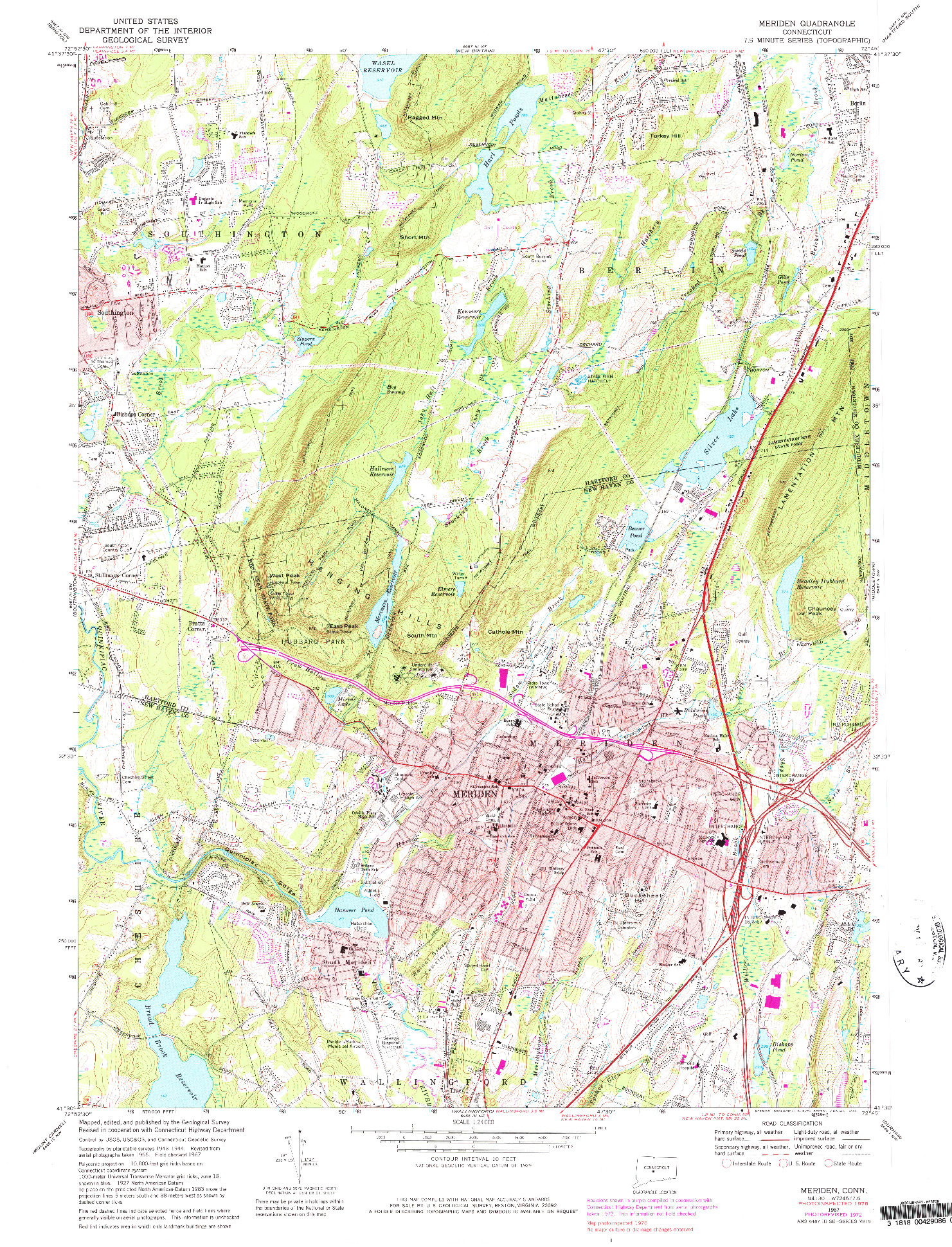 USGS 1:24000-SCALE QUADRANGLE FOR MERIDEN, CT 1967