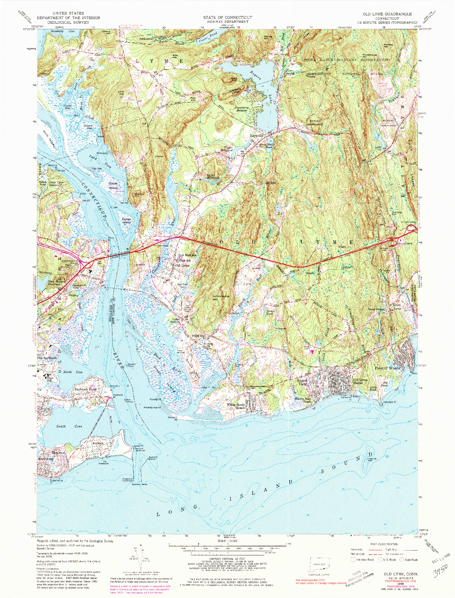 USGS 1:24000-SCALE QUADRANGLE FOR OLD LYME, CT 1958