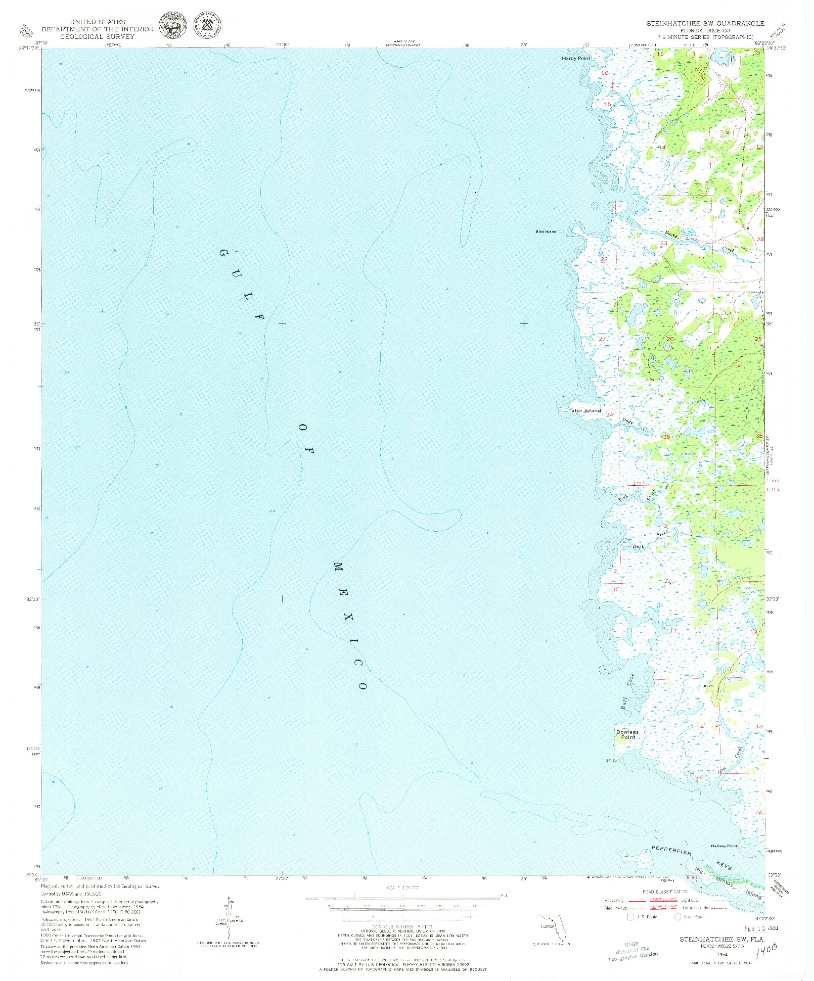 USGS 1:24000-SCALE QUADRANGLE FOR STEINHATCHEE SW, FL 1954