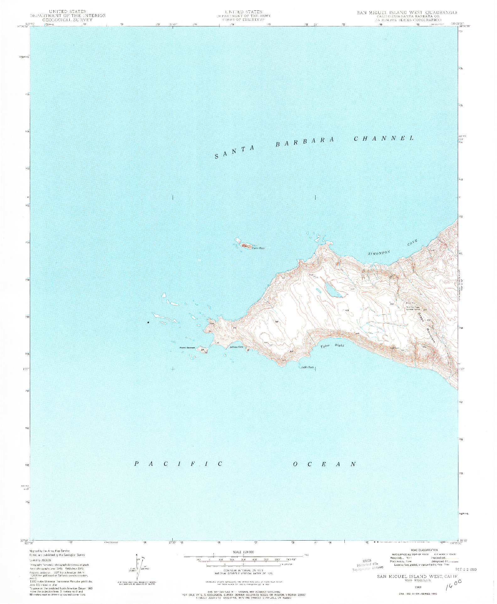 USGS 1:24000-SCALE QUADRANGLE FOR SAN MIGUEL ISLAND WEST, CA 1943