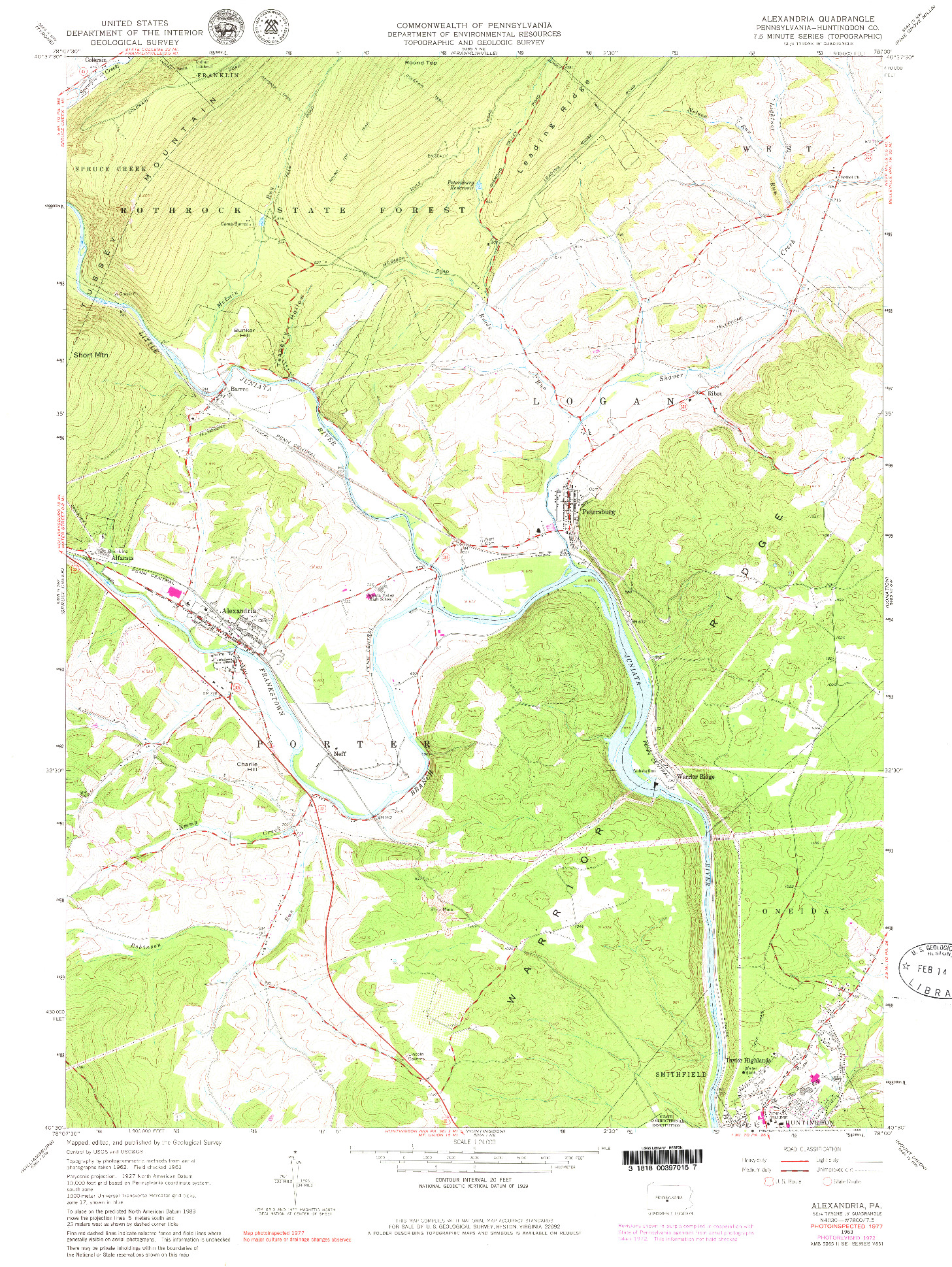 USGS 1:24000-SCALE QUADRANGLE FOR ALEXANDRIA, PA 1963