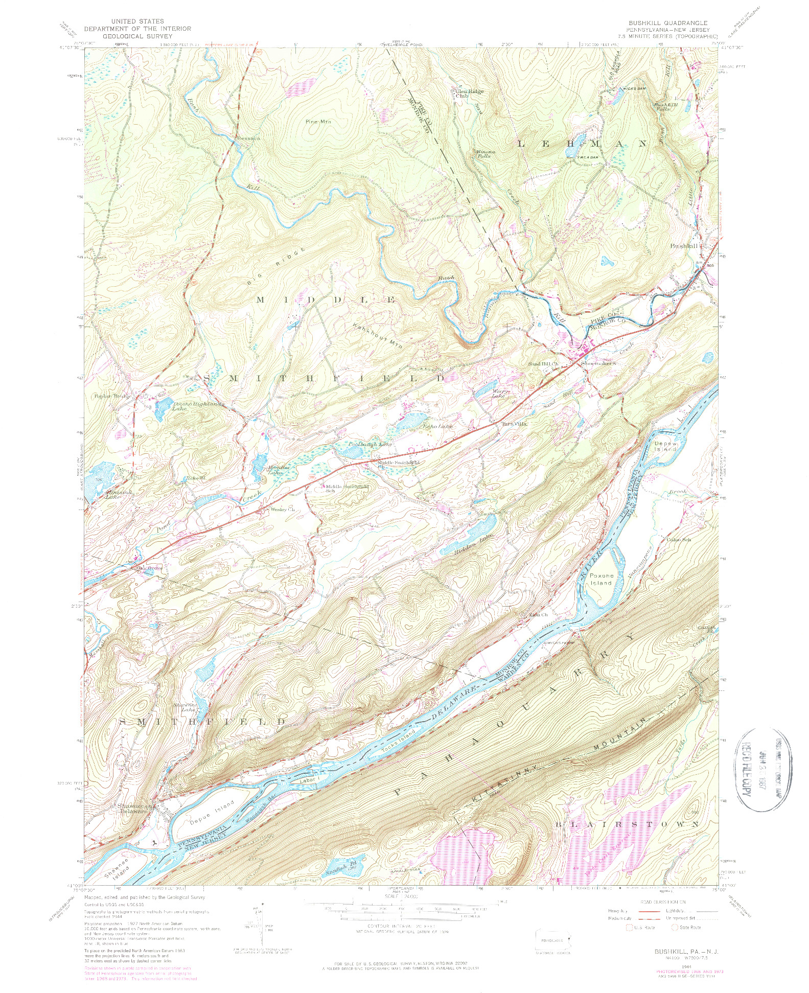 USGS 1:24000-SCALE QUADRANGLE FOR BUSHKILL, PA 1944