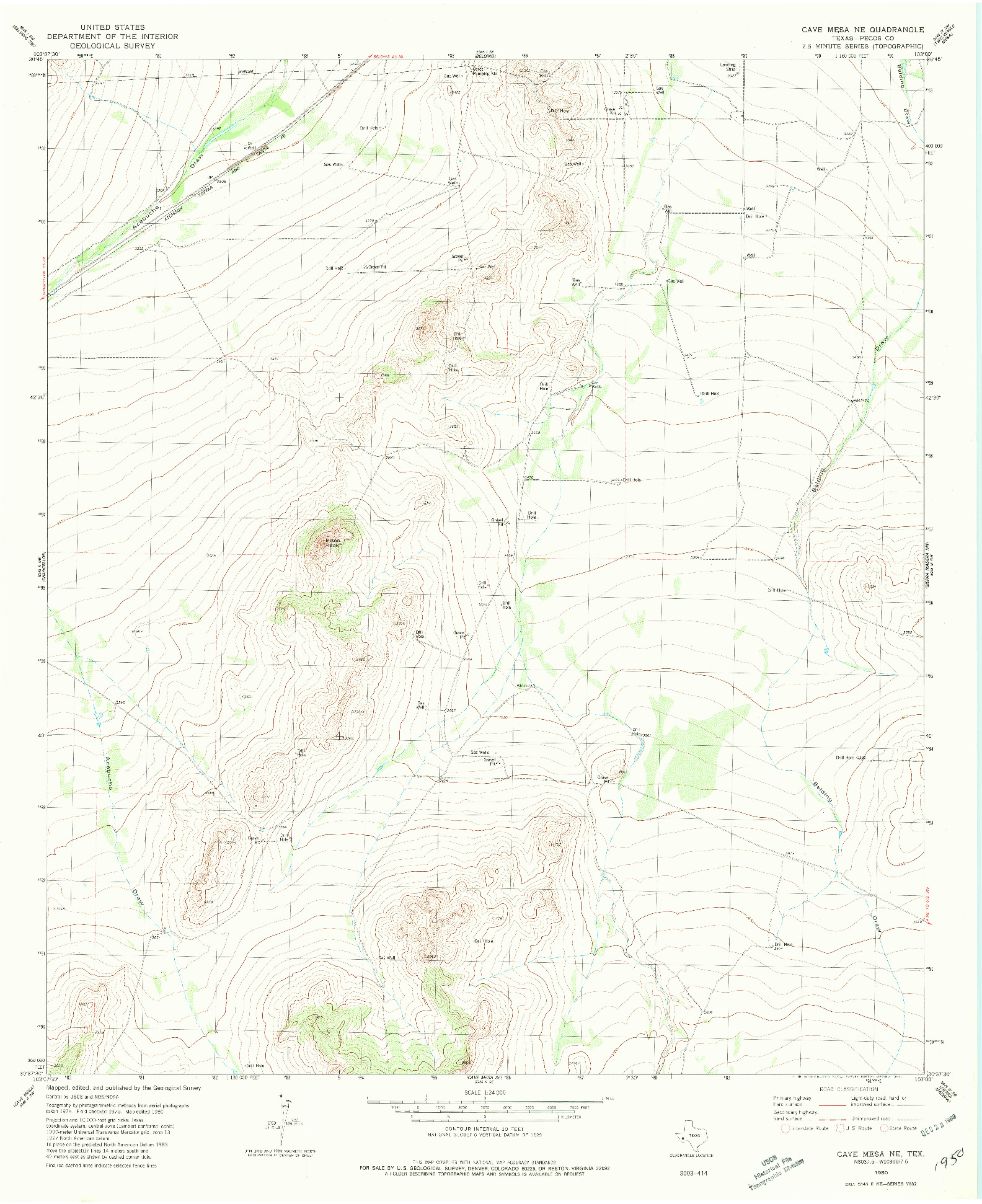 USGS 1:24000-SCALE QUADRANGLE FOR CAVE MESA NE, TX 1980