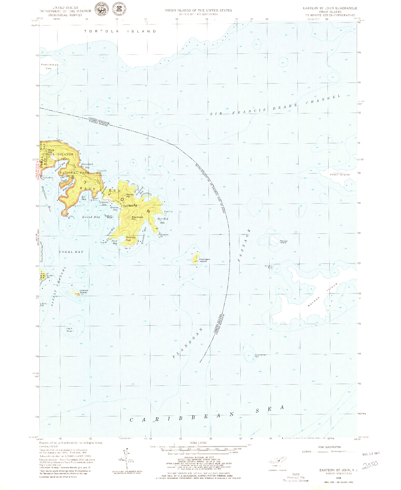 USGS 1:24000-SCALE QUADRANGLE FOR EASTERN ST. JOHN, VI 1958